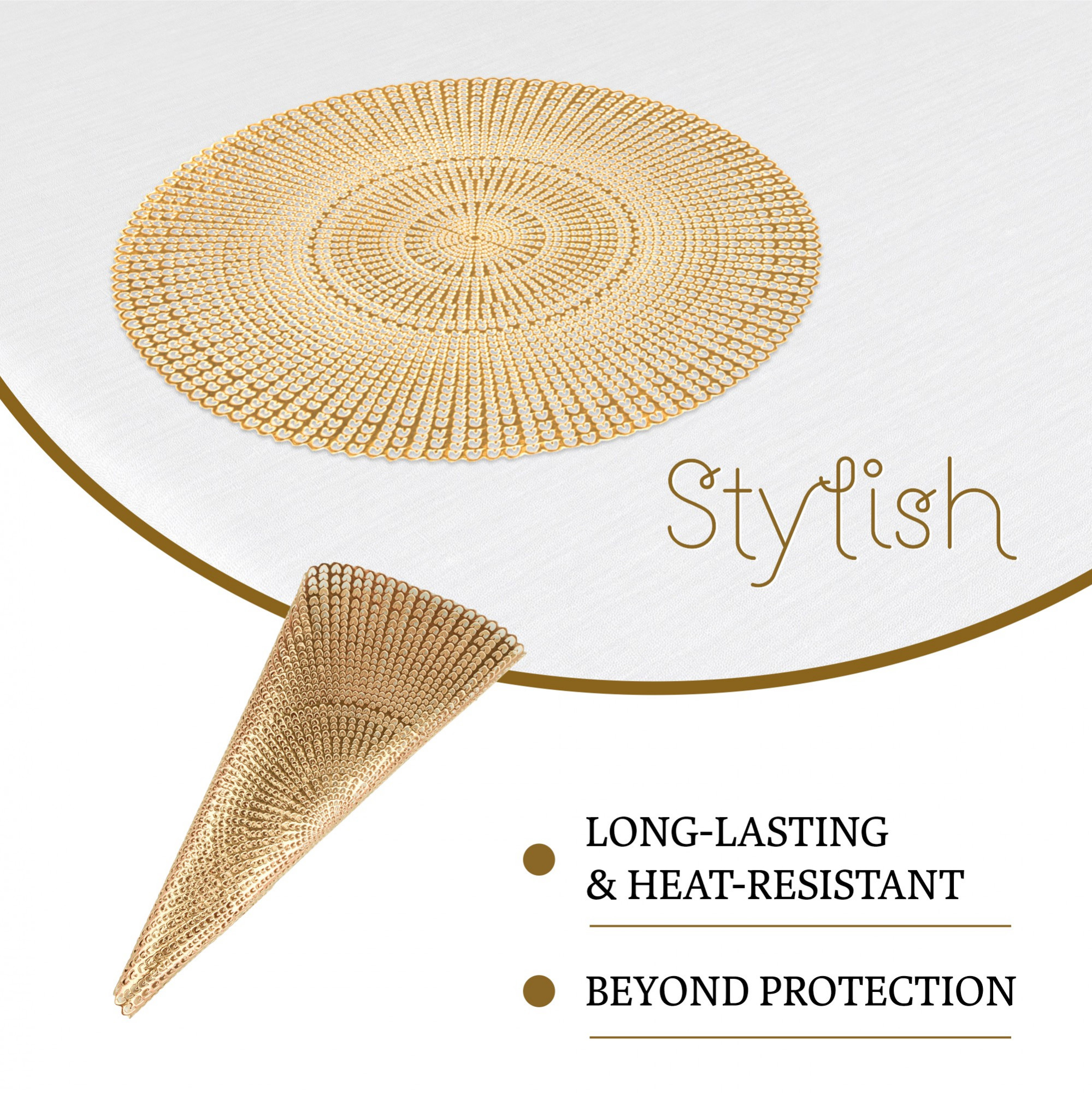 Kuber Industries Set of 6 Table Mats  Round Placemat for Dining Table  Tableware Dcor  Heat-Resistant  Placemats for Cakes  Desserts  Leather Kitchen Placemat  Chain Design  Copper