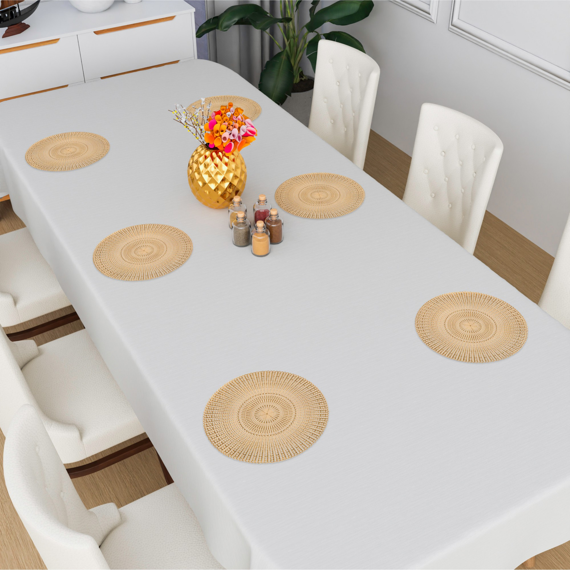 Kuber Industries Set of 6 Table Mats  Round Placemat for Dining Table  Tableware Dcor  Heat-Resistant  Placemats for Cakes  Desserts  Leather Kitchen Placemat  Chain Design  Copper