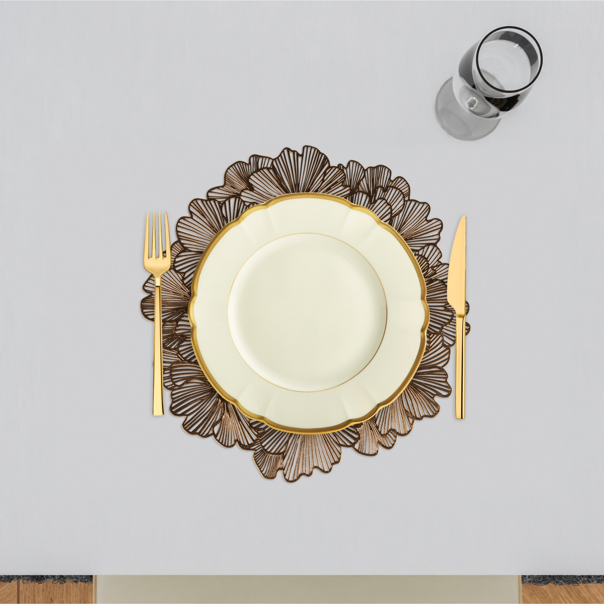 Kuber Industries Set of 6 Table Mats  Round Placemat for Dining Table  Tableware Dcor  Heat-Resistant  Placemats for Cakes  Desserts  Leather Kitchen Placemat  Flower  Copper