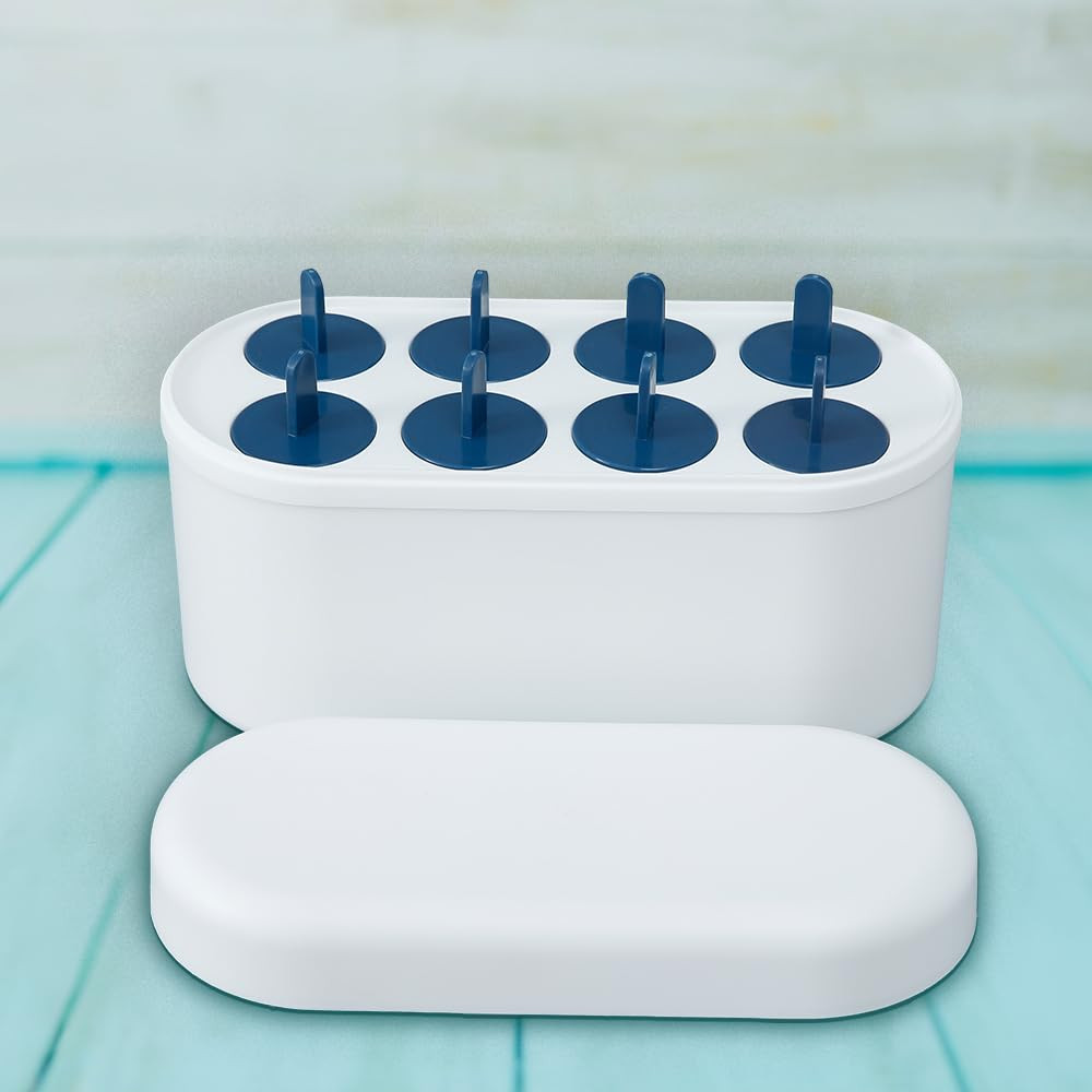 Kuber Industries Set of 8 Round Popsicle Mould|Reusable Ice Tray For Kulfi, Candy| White