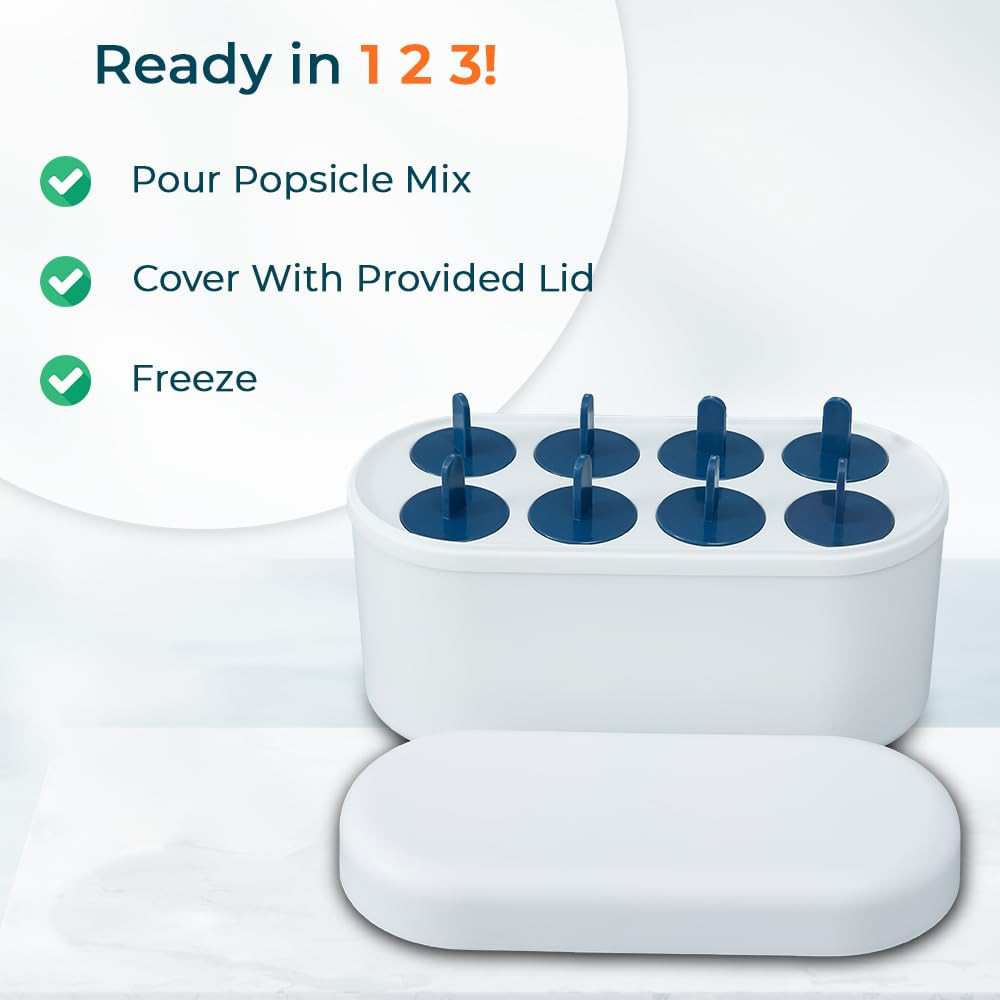 Kuber Industries Set of 8 Round Popsicle Mould|Reusable Ice Tray For Kulfi, Candy| White