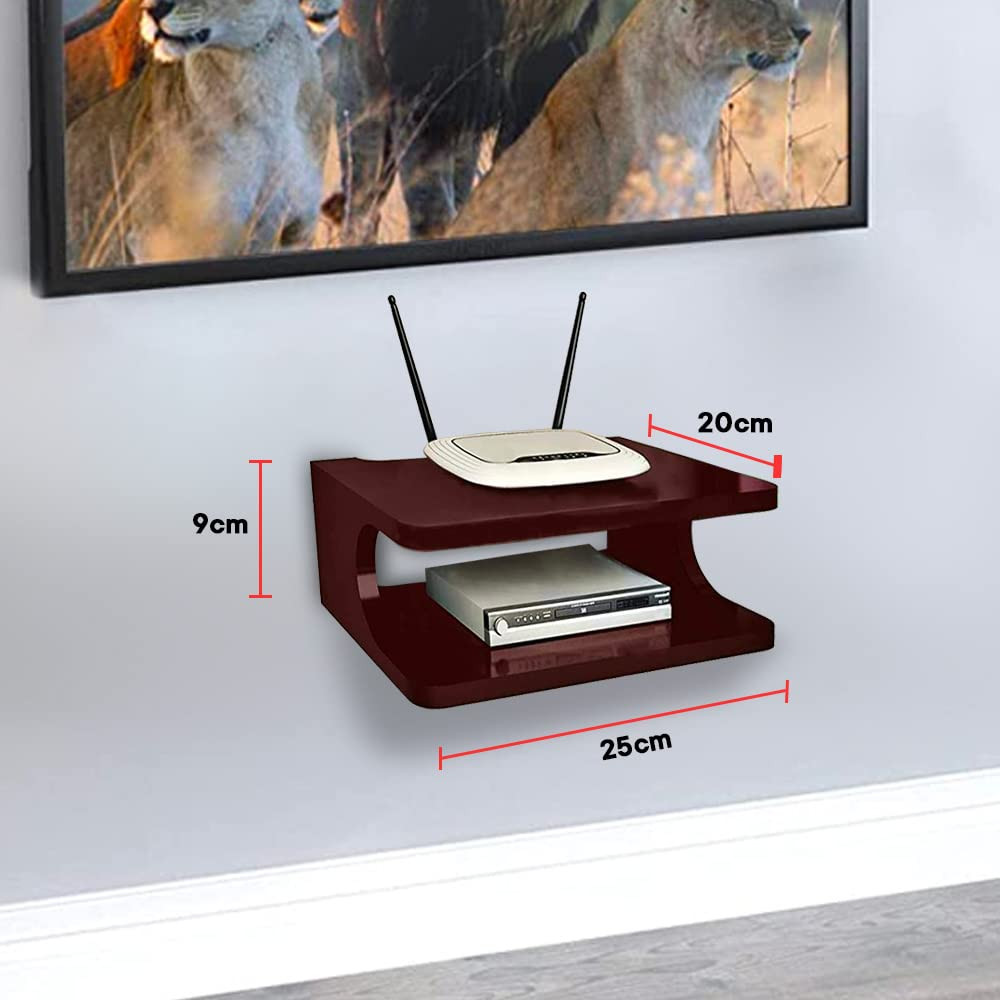 Kuber Industries Setup Box Stand | Engineered Wooden WiFi Router, Game Console, Remote Holding Wall Shelf | Wall Mount Rack for Home DÃ©cor, Set of 1, (Black) Media Console Organizer