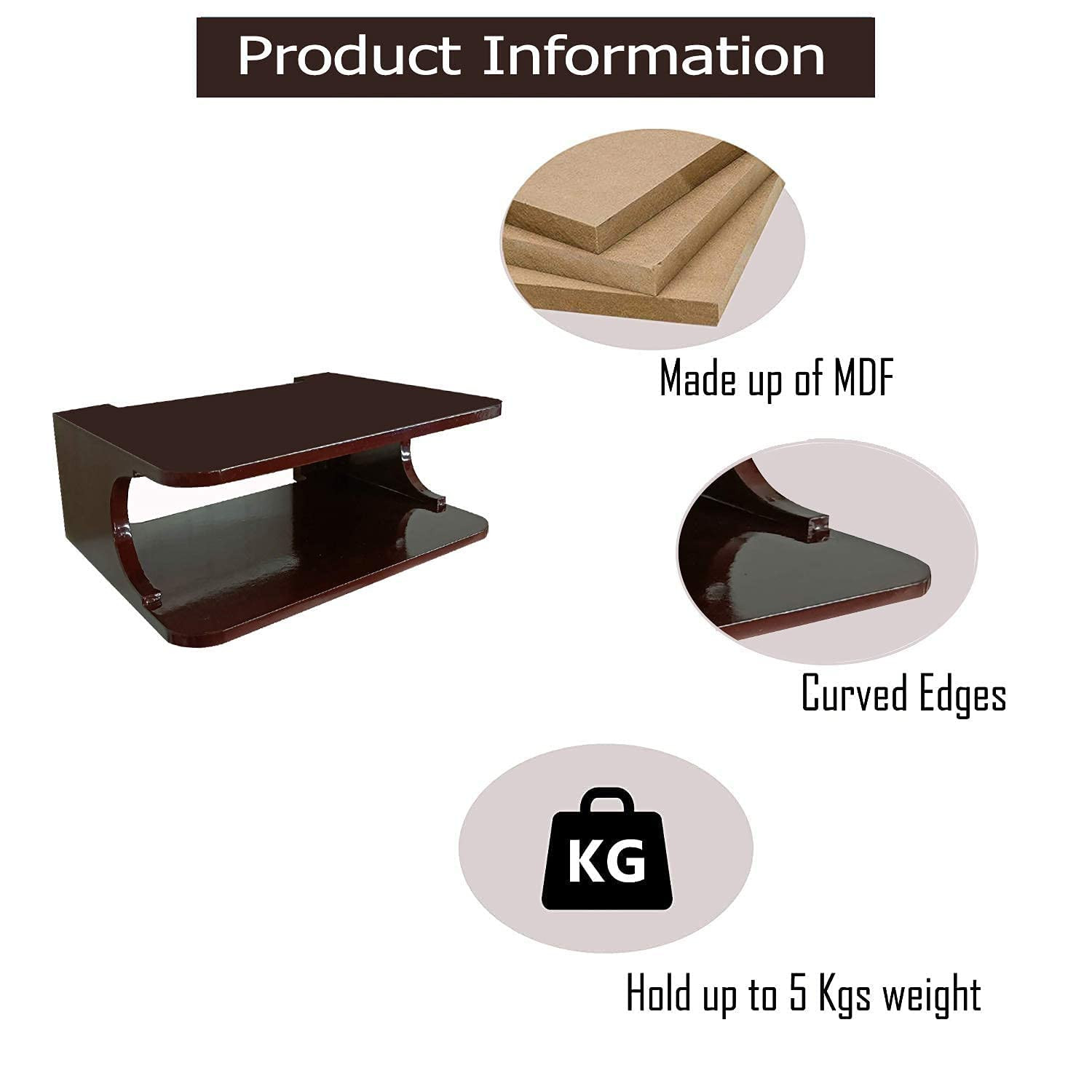 Kuber Industries Setup Box Stand | Engineered Wooden WiFi Router, Game Console, Remote Holding Wall Shelf | Wall Mount Rack for Home DÃ©cor, Set of 1, (Brown) Media Console Organizer