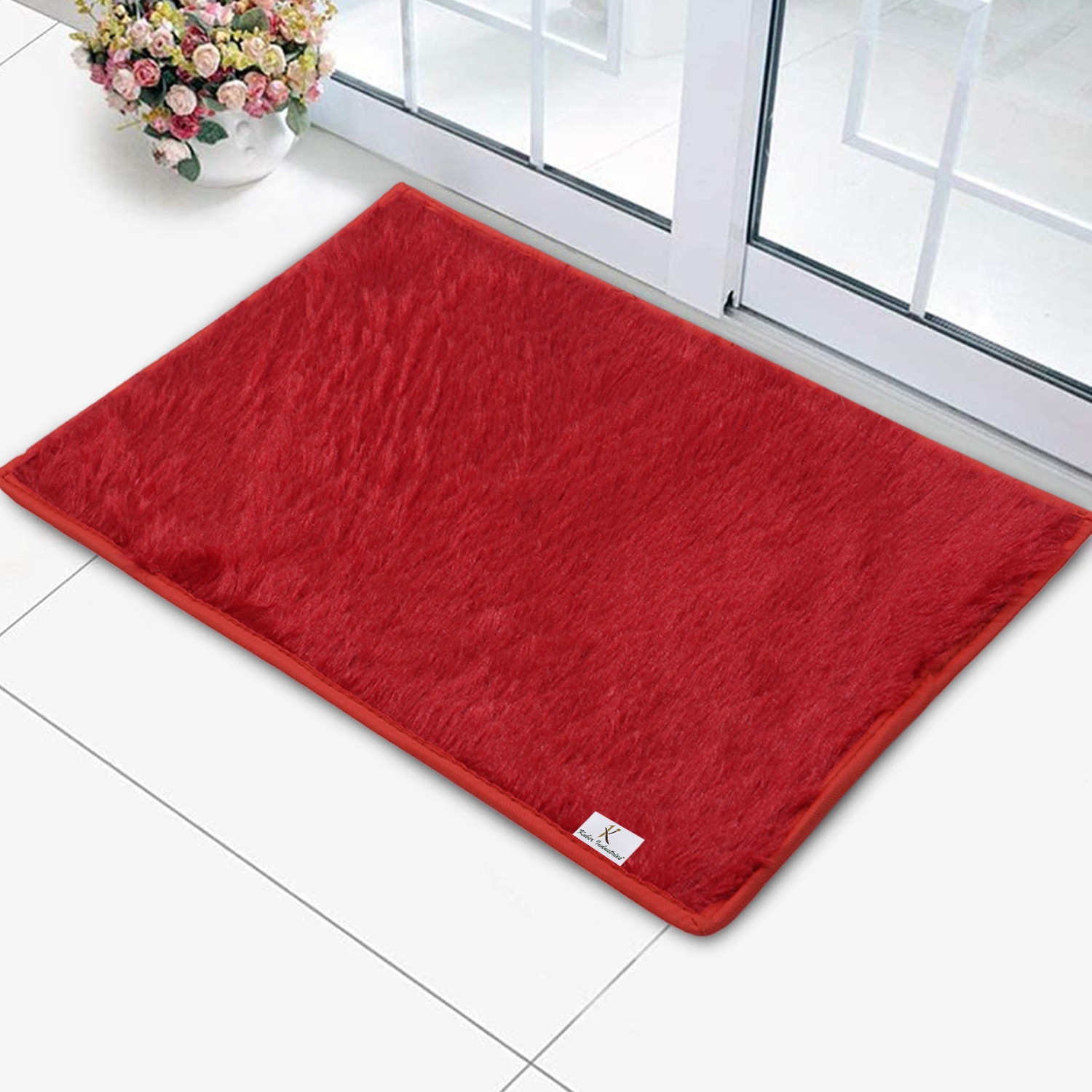 Kuber Industries Shaggy Durable Microfiber Anti-Skid Door Mat, Heavy Duty Doormat, Indoor Outdoor, Easy Clean, Waterproof, Low-Profile Mats for Entry, Patio, Garage (Red)-33_S_KUBQMART11476