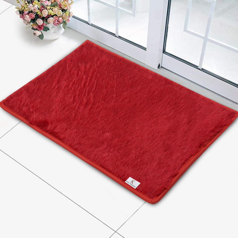 Kuber Industries Shaggy Durable Microfiber Anti-Skid Door Mat, Heavy Duty Doormat, Indoor Outdoor, Easy Clean, Waterproof, Low-Profile Mats for Entry, Patio, Garage (Red)-33_S_KUBQMART11476