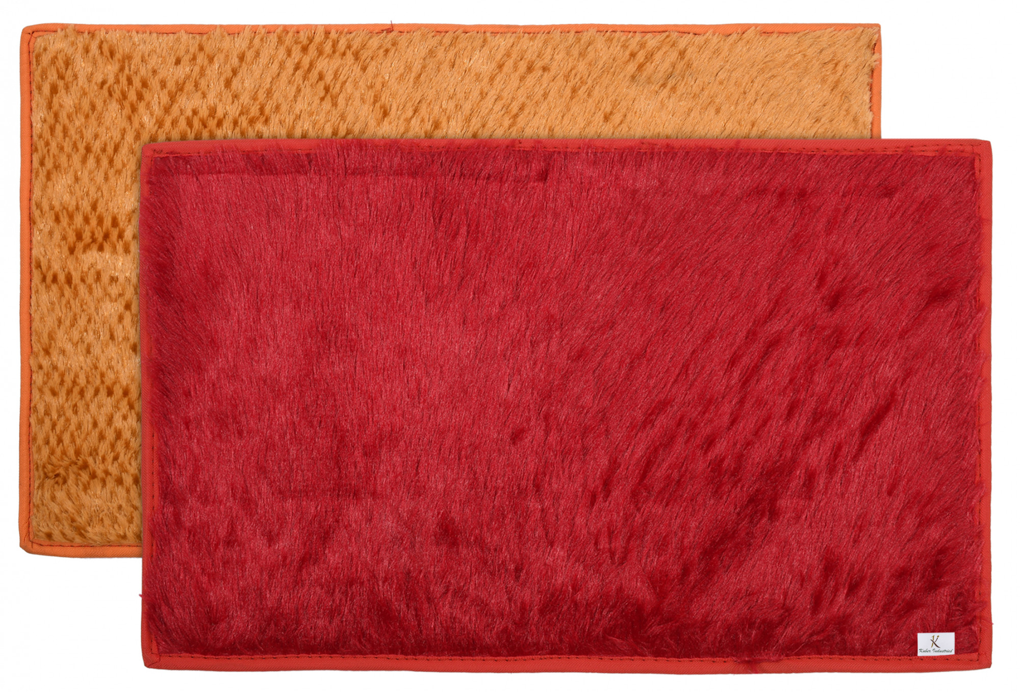 Kuber Industries Shaggy Durable Microfiber Anti-Skid Door Mat, Heavy Duty Doormat, Indoor Outdoor, Easy Clean, Waterproof, Low-Profile Mats for Entry, Patio, Garage (Set Of 2,Gold & Red)-33_S_KUBQMART11494