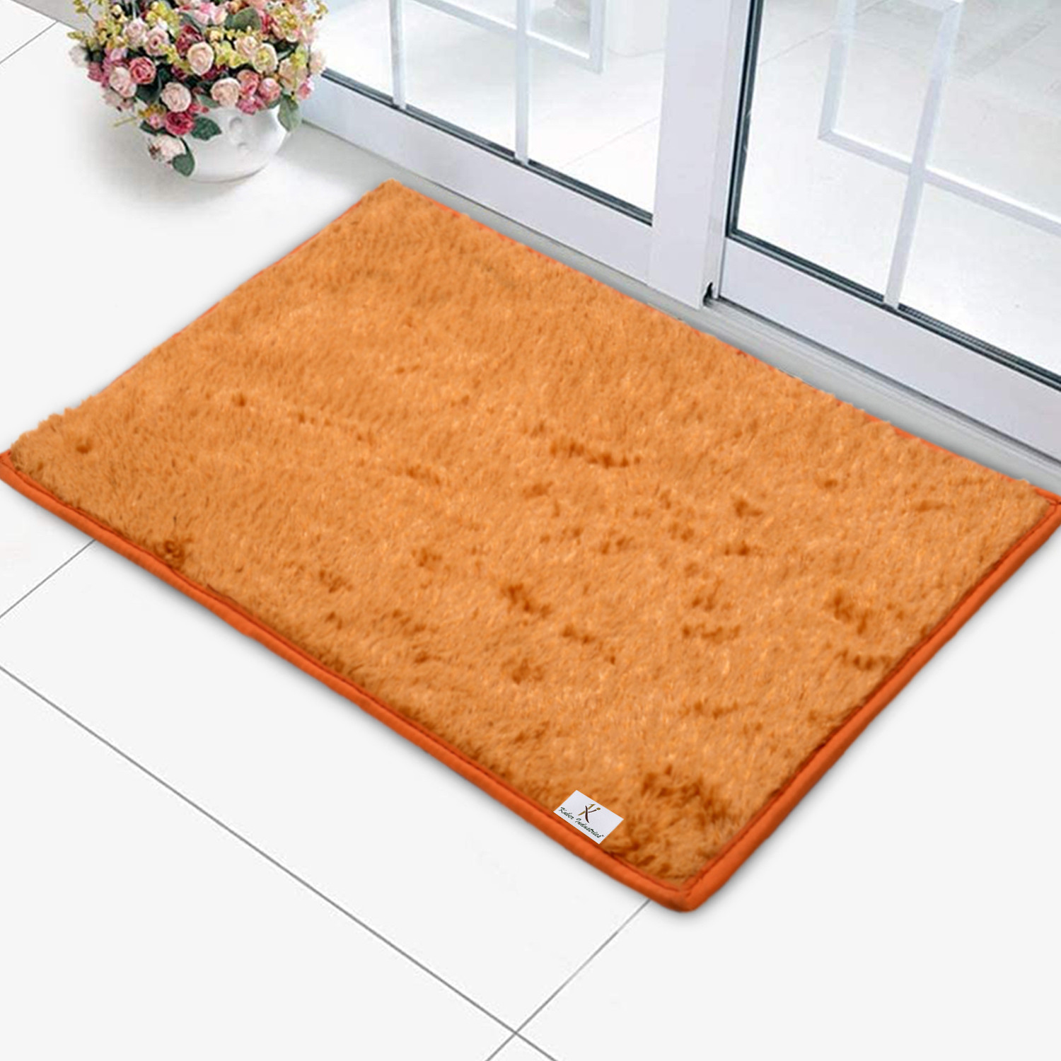 Kuber Industries Shaggy Durable Microfiber Anti-Skid Door Mat, Heavy Duty Doormat, Indoor Outdoor, Easy Clean, Waterproof, Low-Profile Mats for Entry, Patio, Garage (Set Of 2,Gold & Red)-33_S_KUBQMART11494