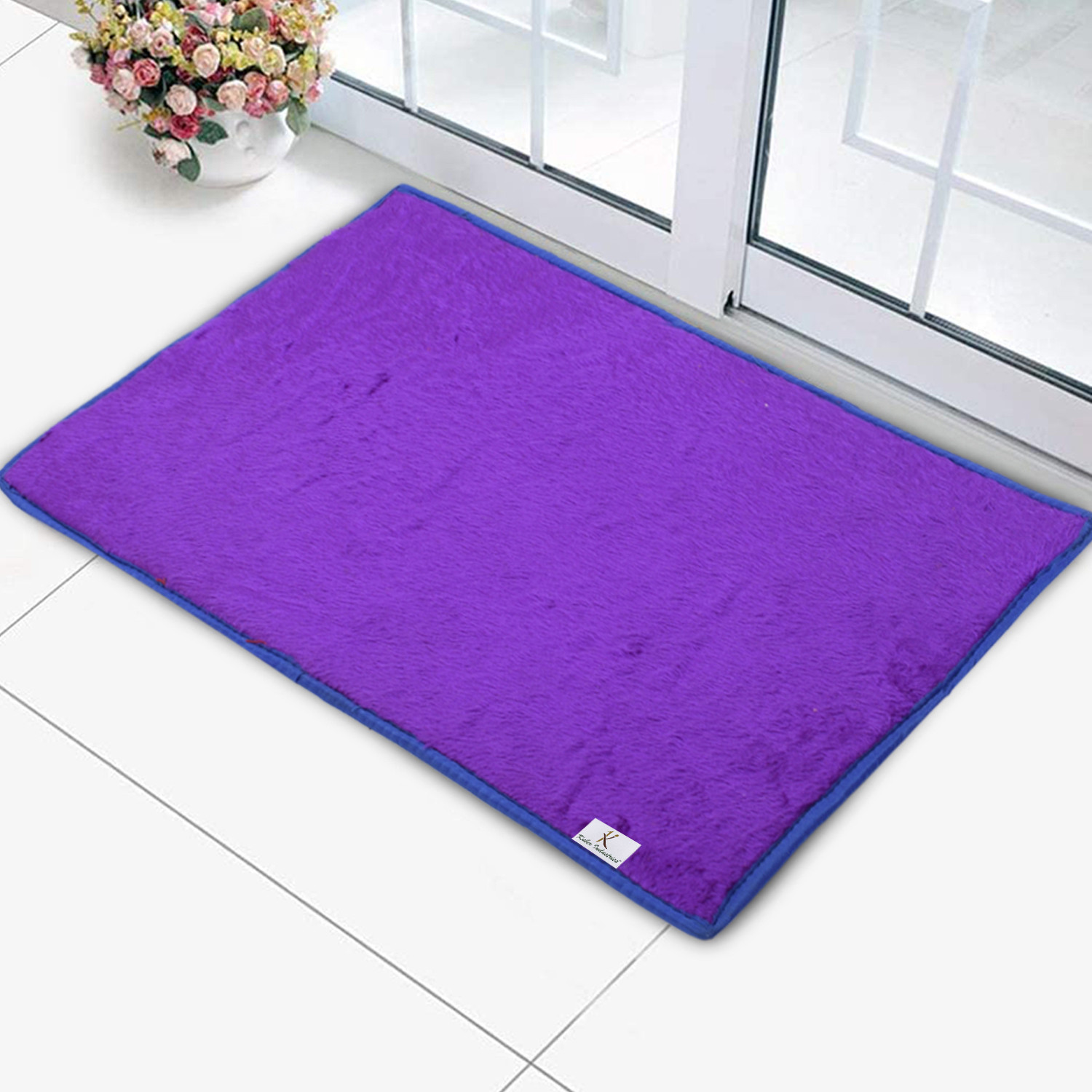 Kuber Industries Shaggy Durable Microfiber Anti-Skid Door Mat, Heavy Duty Doormat, Indoor Outdoor, Easy Clean, Waterproof, Low-Profile Mats for Entry, Patio, Garage (Set Of 2,Red & Blue)-33_S_KUBQMART11502