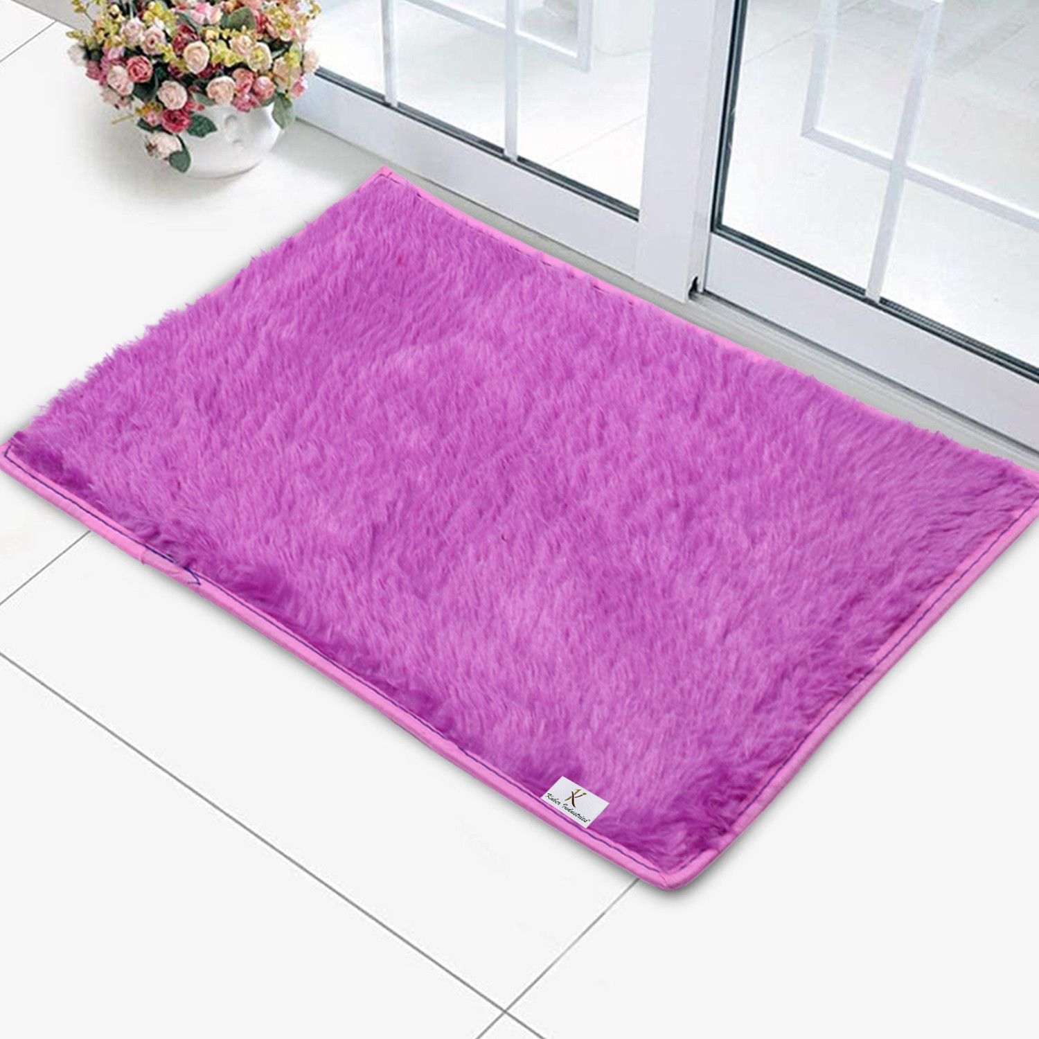 Kuber Industries Shaggy Durable Microfiber Anti-Skid Door Mat, Heavy Duty Doormat, Indoor Outdoor, Easy Clean, Waterproof, Low-Profile Mats for Entry, Patio, Garage (Set Of 2,Purple & Blue)-33_S_KUBQMART11504