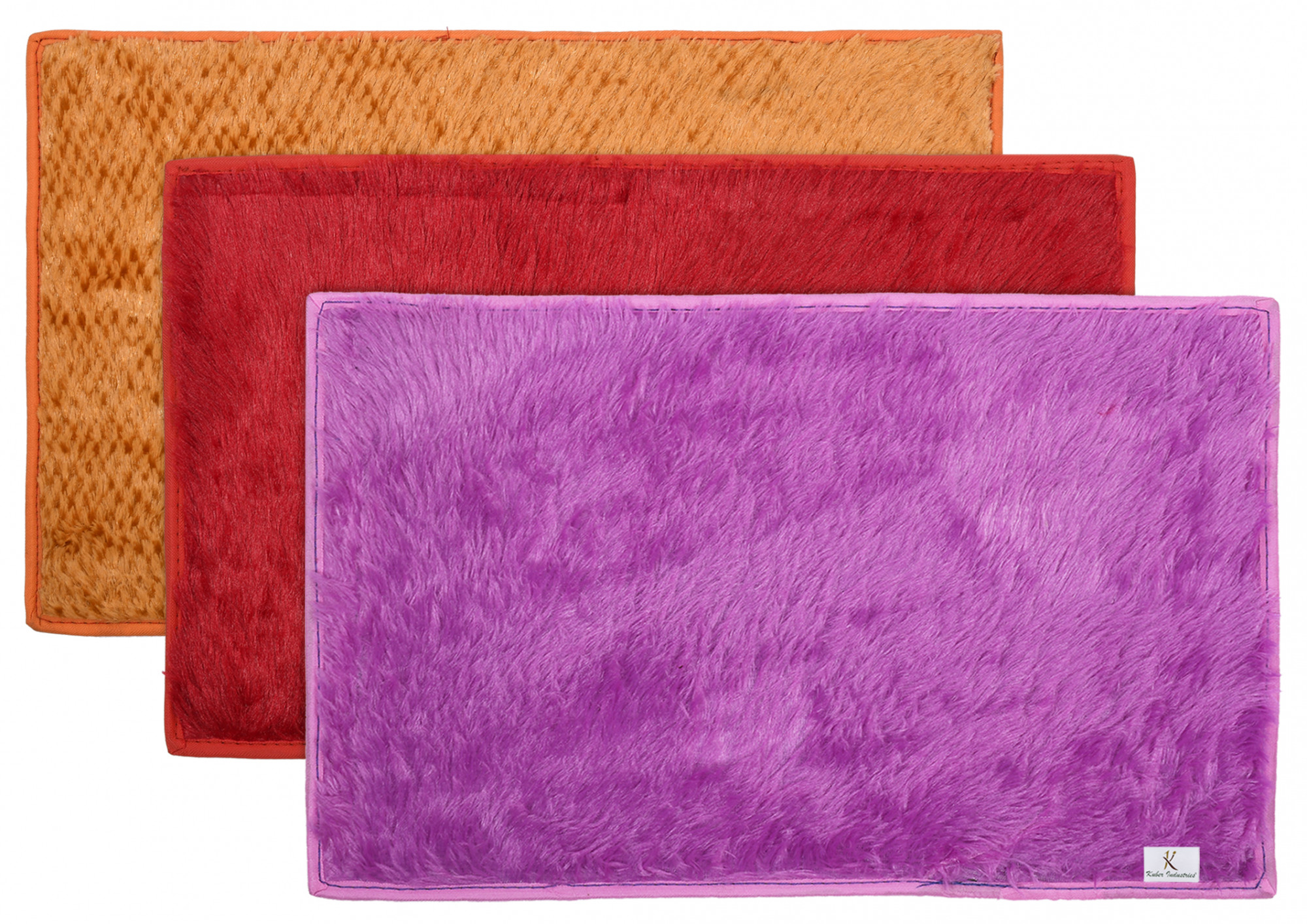 Kuber Industries Shaggy Durable Microfiber Anti-Skid Door Mat, Heavy Duty Doormat, Indoor Outdoor, Easy Clean, Waterproof, Low-Profile Mats for Entry, Patio, Garage (Set Of 3,Gold & Red & Purple)-33_S_KUBQMART11506