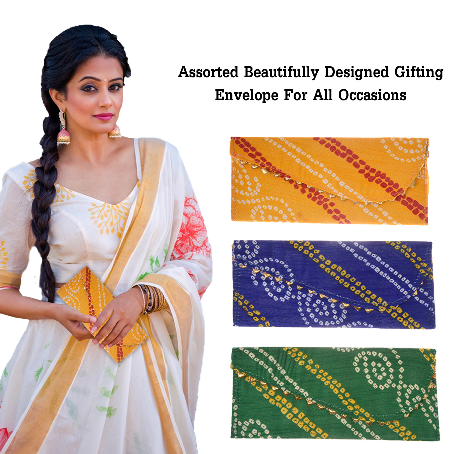 Kuber Industries Shagun Envelope for Gift|Bandhej Pattern for Gifting Lifafa|Cardboard Envelope for Marriage|Many Occassions (Assorted)
