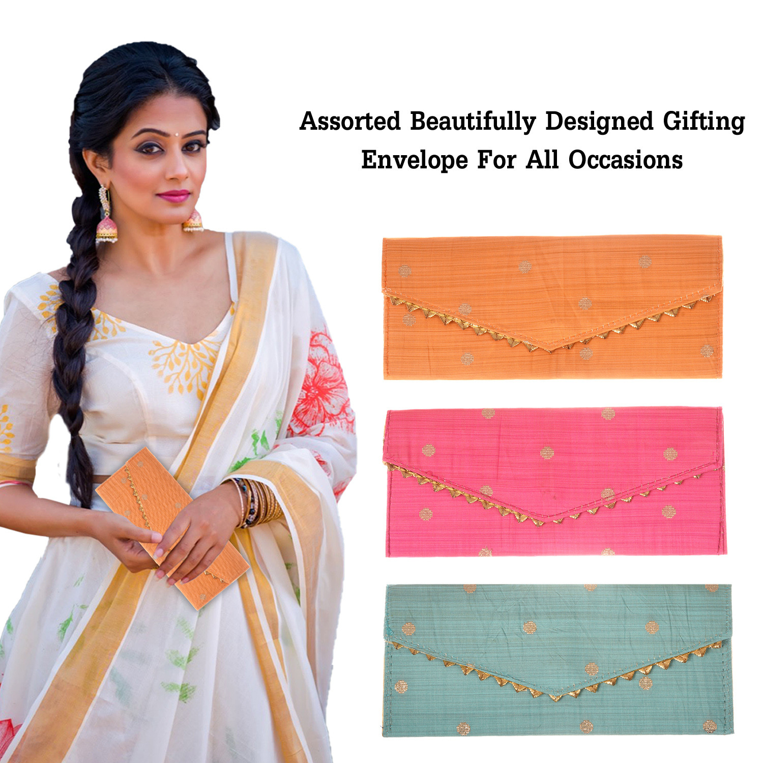Kuber Industries Shagun Envelope for Gift|Dot Pattern for Gifting Lifafa|Cardboard Envelope for Marriage|Many Occassions (Assorted)
