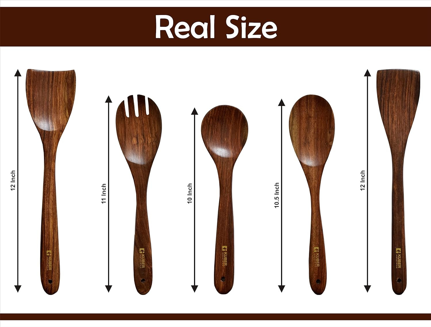 Kuber Industries Sheesham Handicrafts Wooden Serving and Cooking Spoons | No Harmful Polish | Naturally Non-Stick | Wood Brown Spoons Kitchen Utensil | Handmade Spatula Set of 5