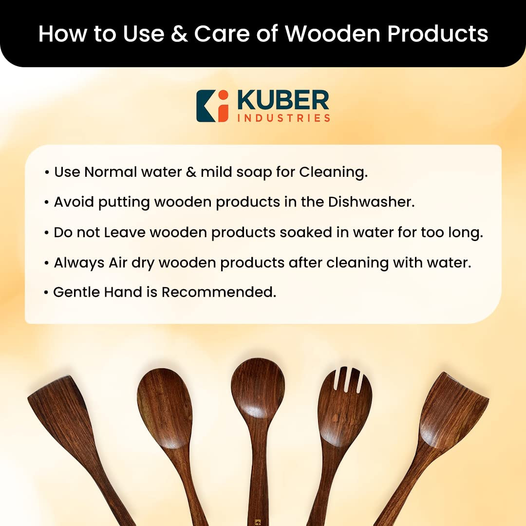 Kuber Industries Sheesham Handicrafts Wooden Serving and Cooking Spoons | No Harmful Polish | Naturally Non-Stick | Wood Brown Spoons Kitchen Utensil | Handmade Spatula Set of 5