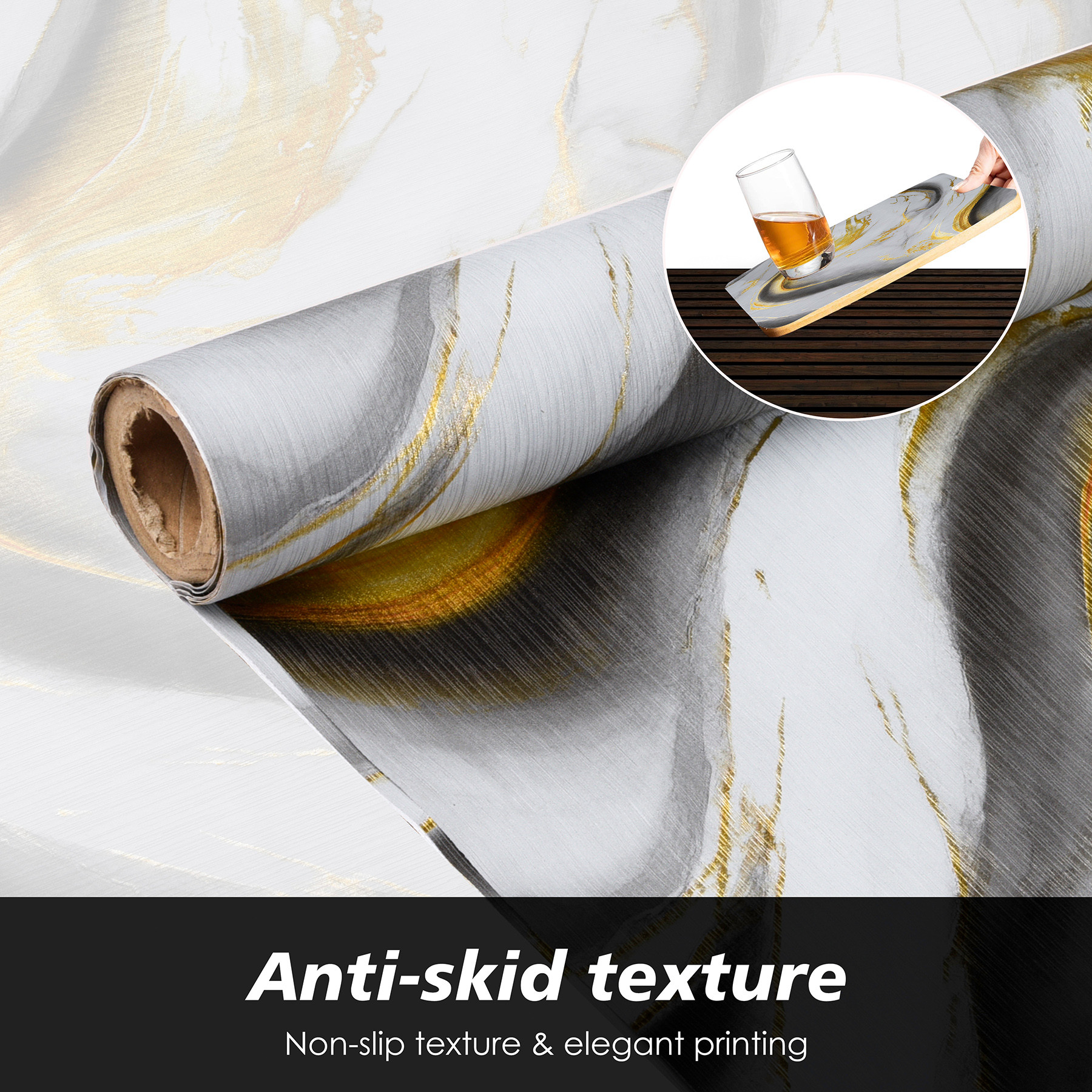 Kuber Industries Shelf Liner  3 MTR  Cabinet Shelf Liner  Kitchen Cabinets Protector Mat  Shelf Liner for Kitchen  Drawer Liner Mat  Shelf Liner for Drawers  Golden Marble Print  Grey