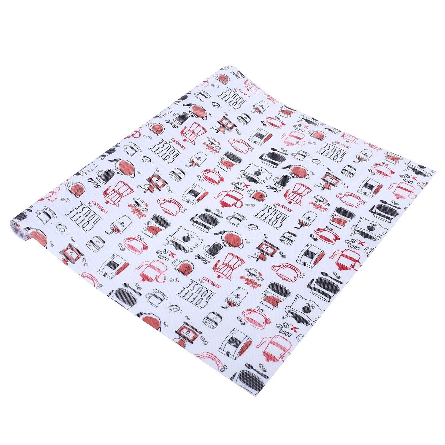 Kuber Industries Shelf Liner  EVA Kitchen Cabinet Shelf Mat  Anti-Slip Bathroom Mat  Fridge Mat  Red Coffee house Wardrobe Mat - White