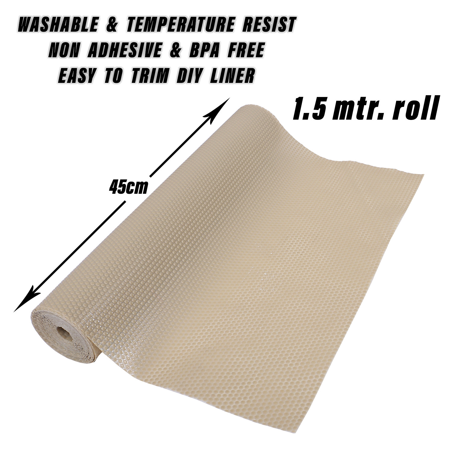 Kuber Industries Shelf Liner | EVA Kitchen Cabinet Shelf Mat | Anti-Slip Bathroom Mat | Fridge Mat | Table Mat | Bubble Texture Wardrobe Mat | 1.5 Meters |1 MM | Beige