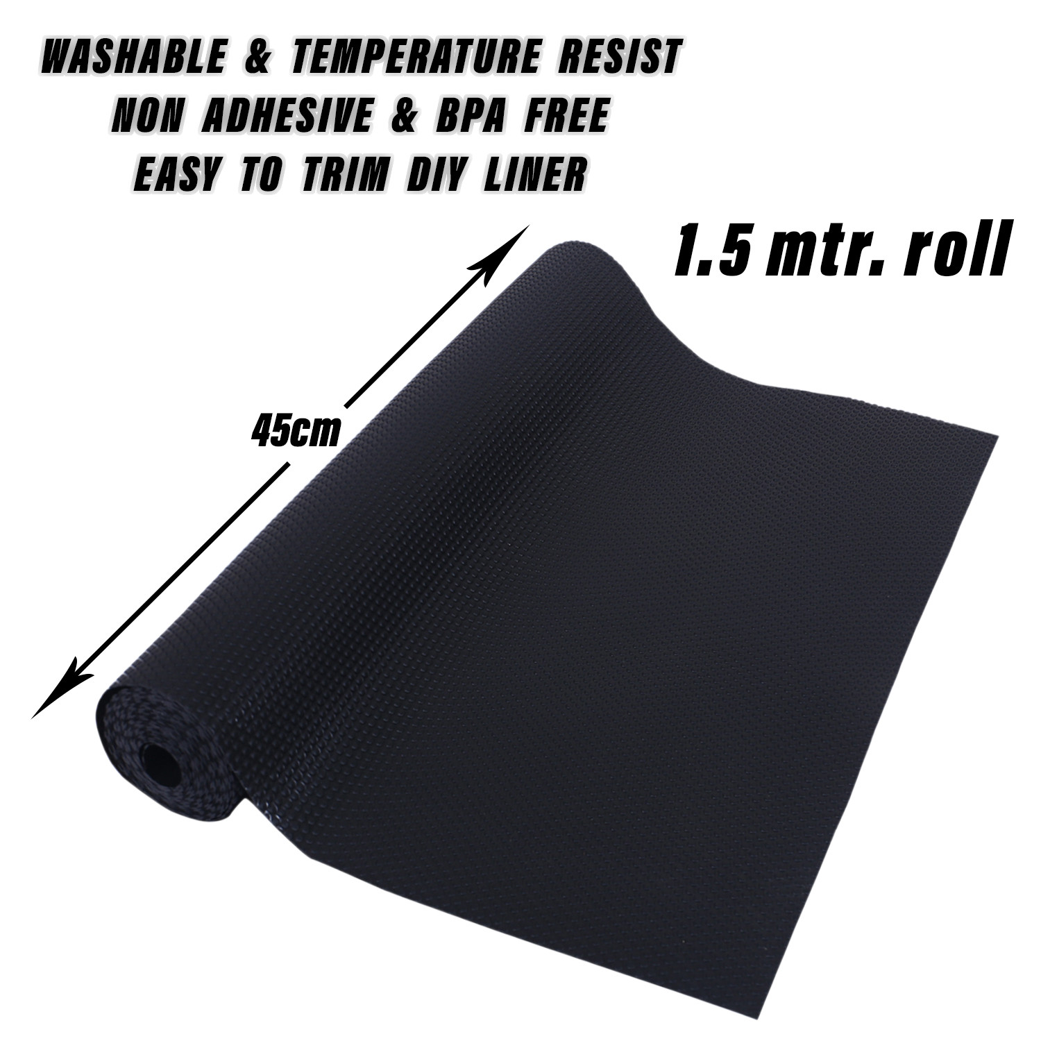 Kuber Industries Shelf Liner | EVA Kitchen Cabinet Shelf Mat | Anti-Slip Bathroom Mat | Fridge Mat | Table Mat | Bubble Texture Wardrobe Mat | 1.5 Meters |1 MM | Black