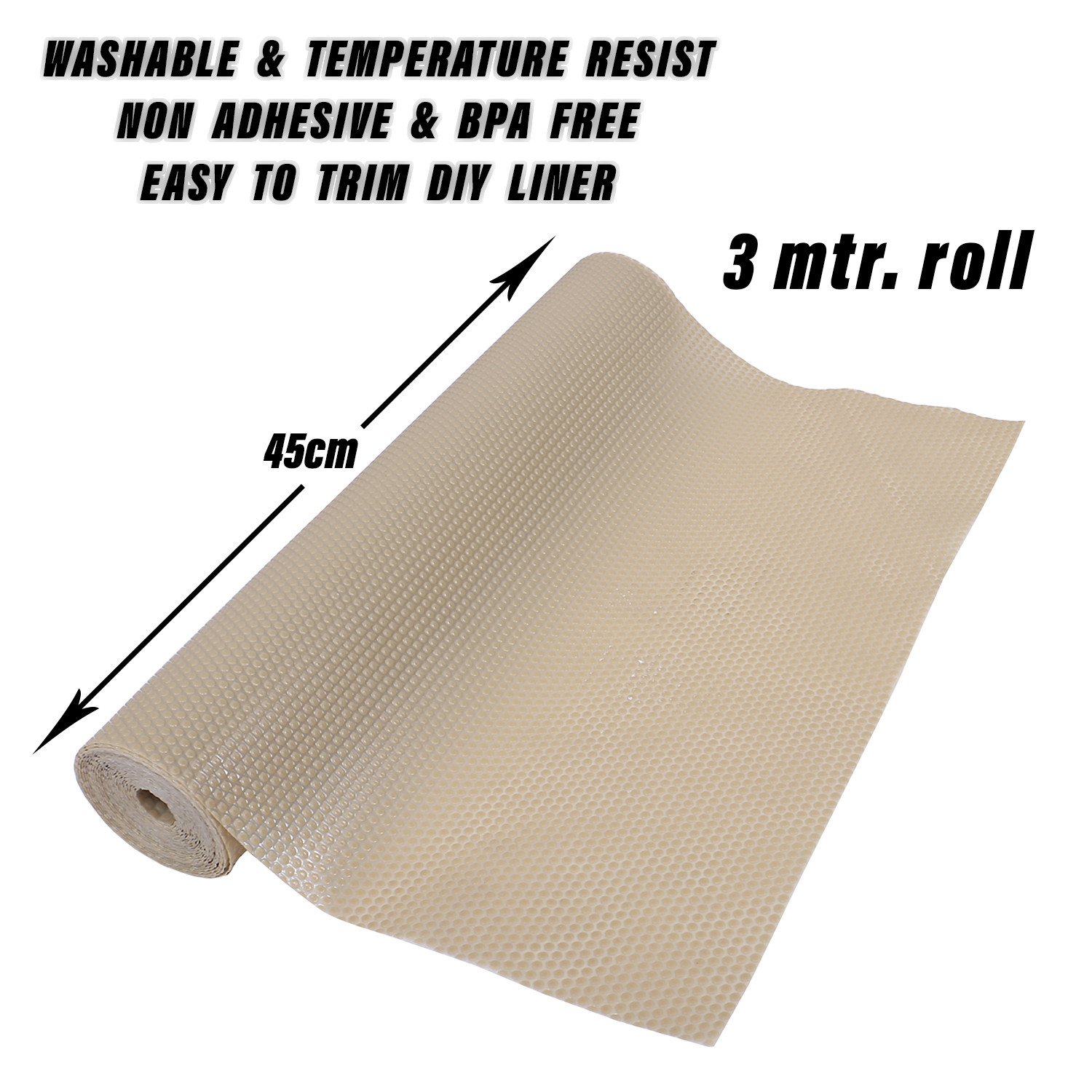 Kuber Industries Shelf Liner | EVA Kitchen Cabinet Shelf Mat | Anti-Slip Bathroom Mat | Fridge Mat | Table Mat | Bubble Texture Wardrobe Mat | 3 Meters |1 MM | Beige
