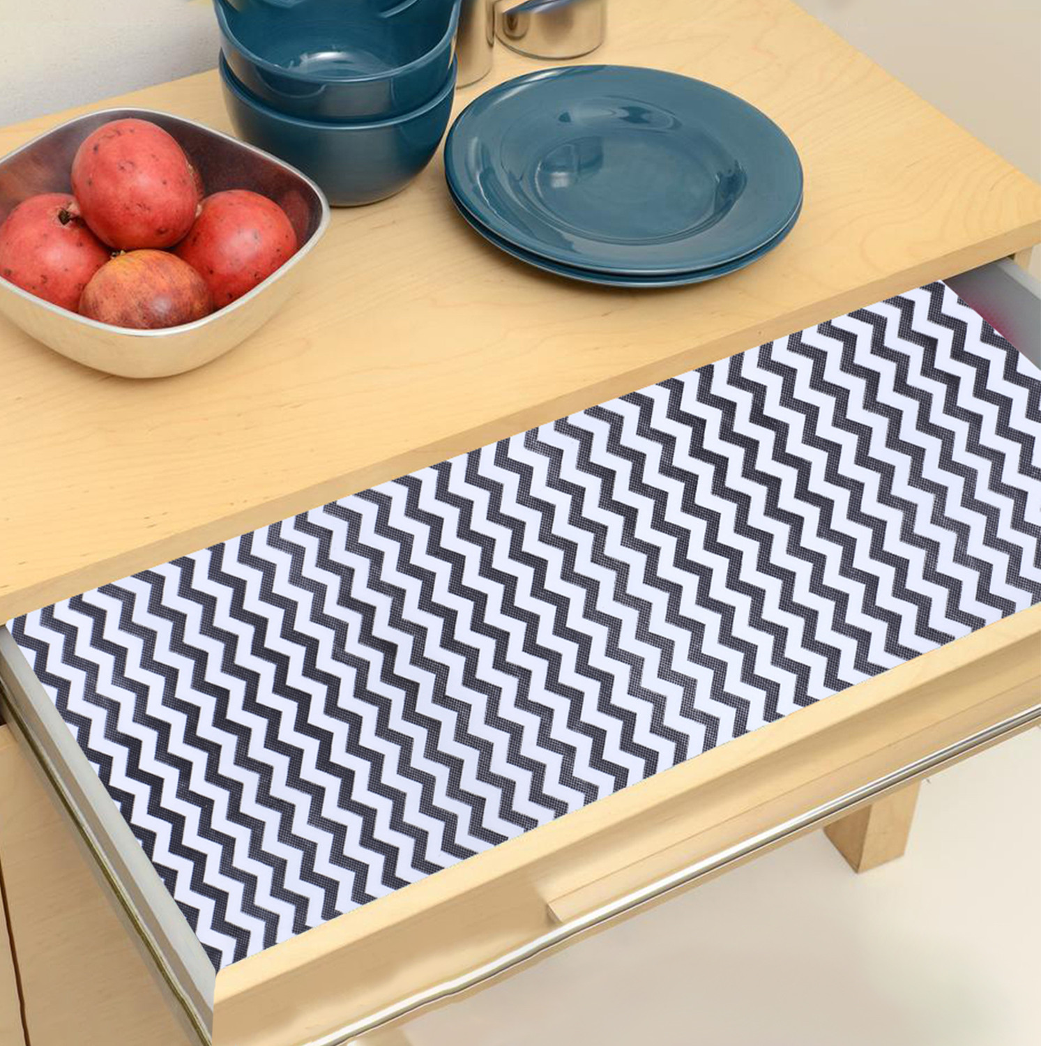 Kuber Industries Shelf Liner  EVA Kitchen Cabinet Shelf Mat  Anti-Slip Bathroom Mat  Fridge Mat  Table Mat  Zig Zag Design Wardrobe Mat  15 Meter  Black
