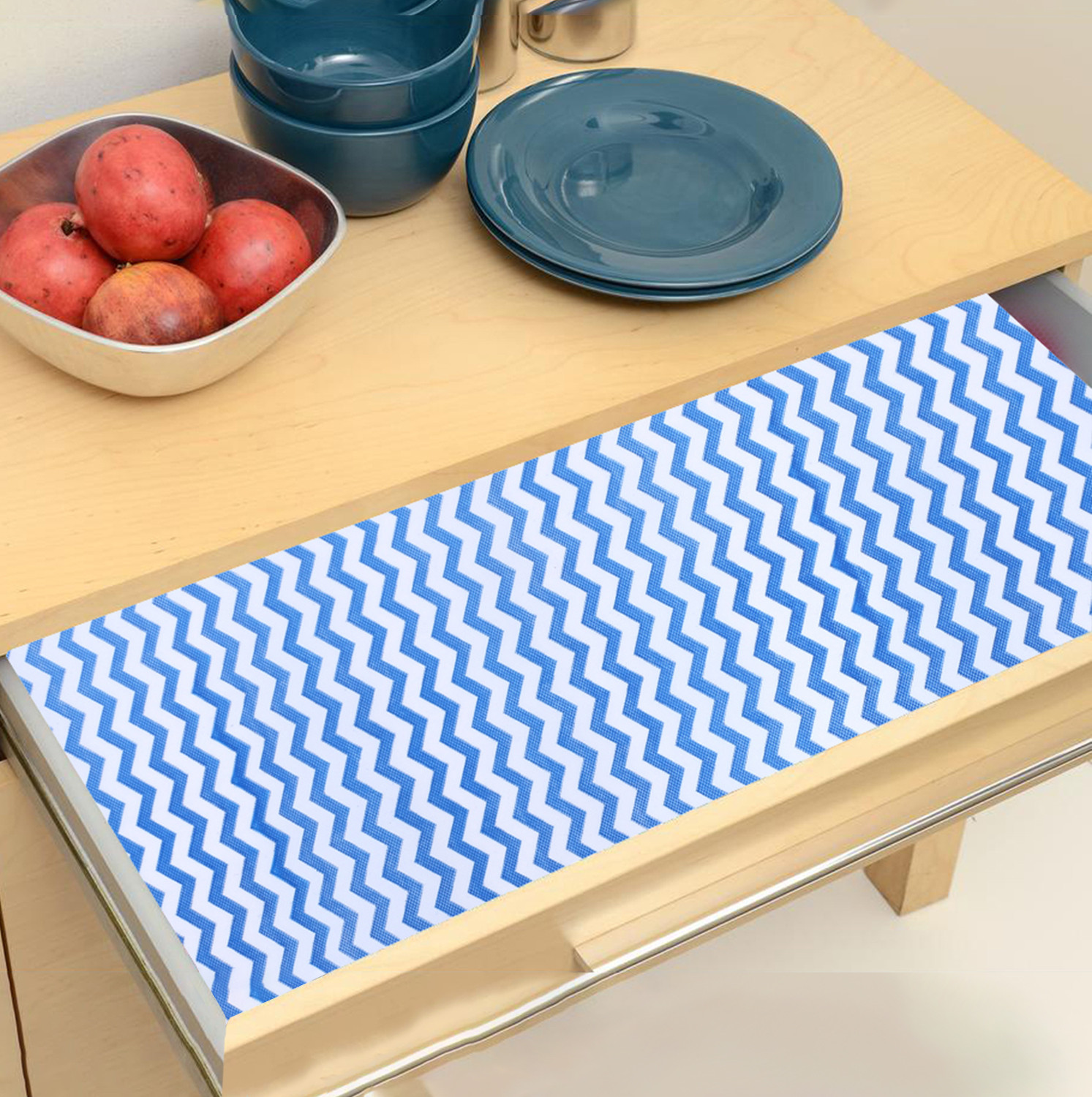 Kuber Industries Shelf Liner  EVA Kitchen Cabinet Shelf Mat  Anti-Slip Bathroom Mat  Fridge Mat  Table Mat  Zig Zag Design Wardrobe Mat  3 Meter  Blue