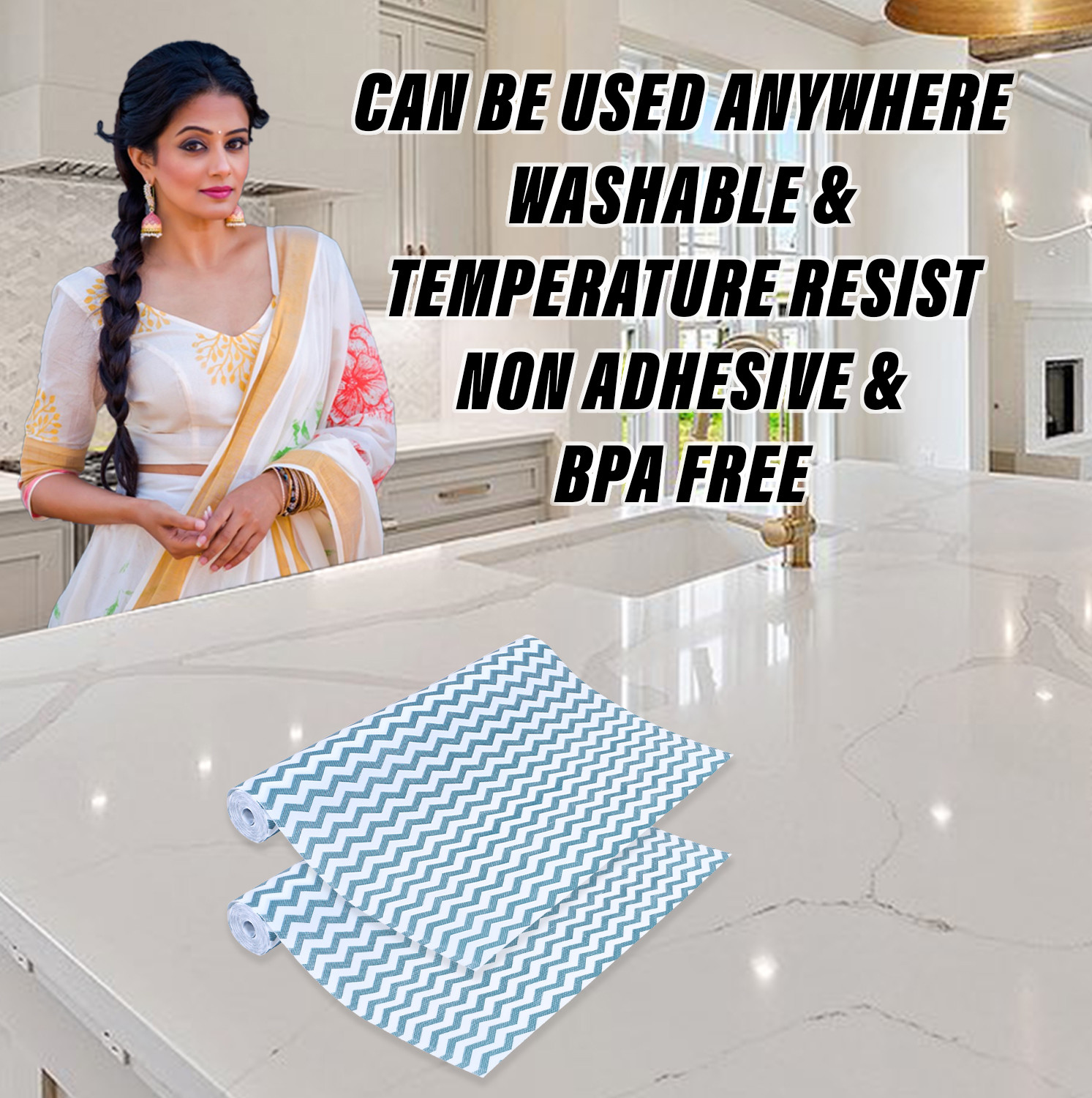 Kuber Industries Shelf Liner  EVA Kitchen Cabinet Shelf Mat  Anti-Slip Bathroom Mat  Fridge Mat  Table Mat  Zig Zag Design Wardrobe Mat  15 Meter  Green