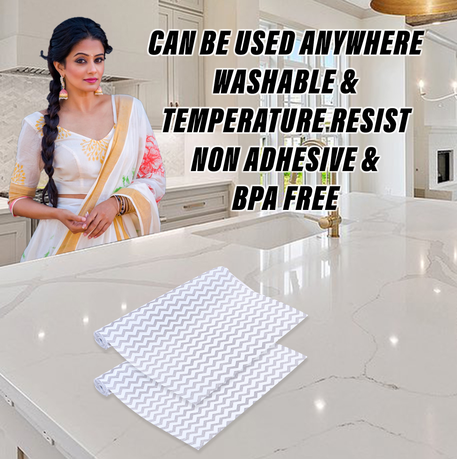 Kuber Industries Shelf Liner  EVA Kitchen Cabinet Shelf Mat  Anti-Slip Bathroom Mat  Fridge Mat  Table Mat  Zig Zag Design Wardrobe Mat  10 Meter  Gray