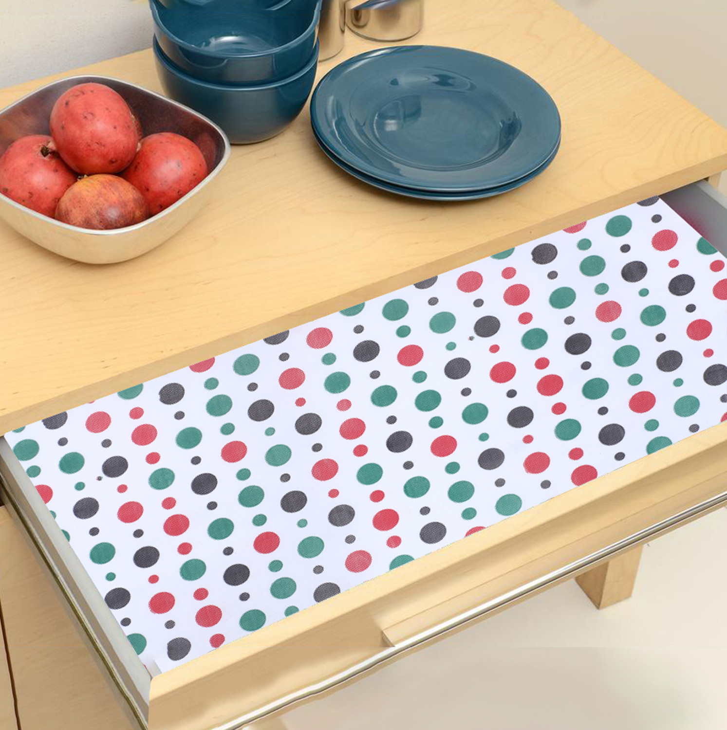 Kuber Industries Shelf Liner  EVA Kitchen Cabinet Shelf Mat  Anti-Slip Bathroom Mat  Fridge Mat  Table Mat  Multi Dot Print Wardrobe Mat  10 Meter  White