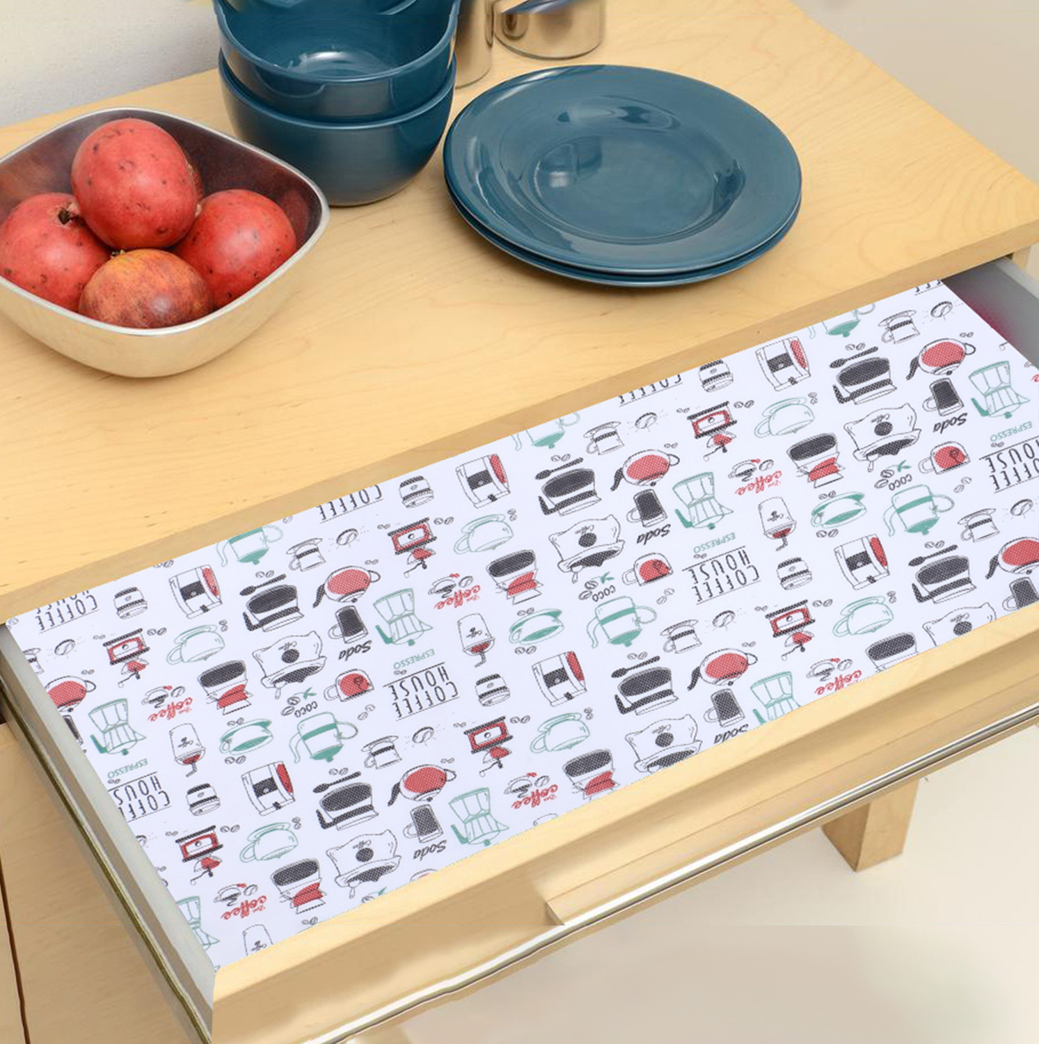 Kuber Industries Shelf Liner  EVA Kitchen Cabinet Shelf Mat  Anti-Slip Bathroom Mat  Fridge Mat  Table Mat  Coffee House Print Wardrobe Mat  3 Meter  White