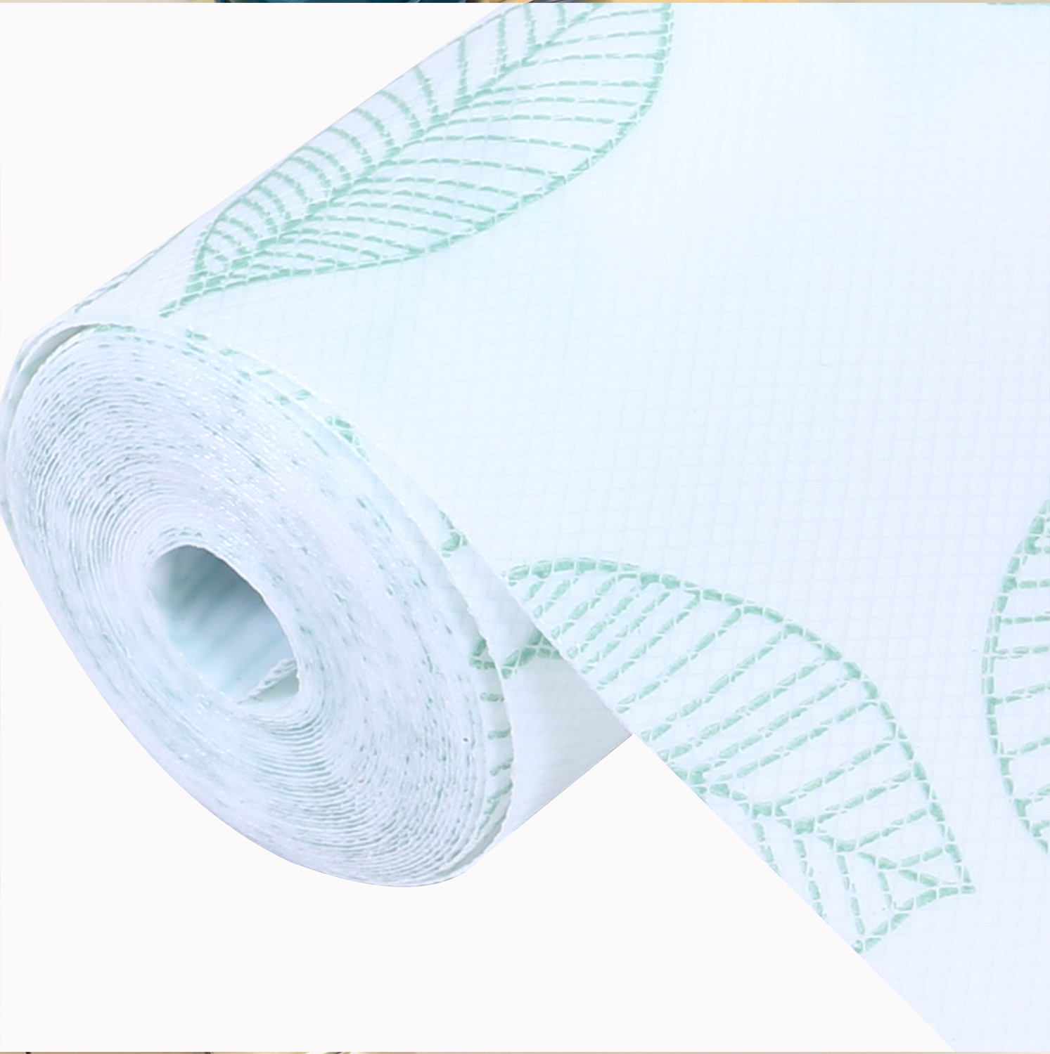 Kuber Industries Shelf Liner  EVA Kitchen Cabinet Shelf Mat  Anti-Slip Bathroom Mat  Fridge Mat  Table Mat  Green Leaf Print Wardrobe Mat  5 Meter  White