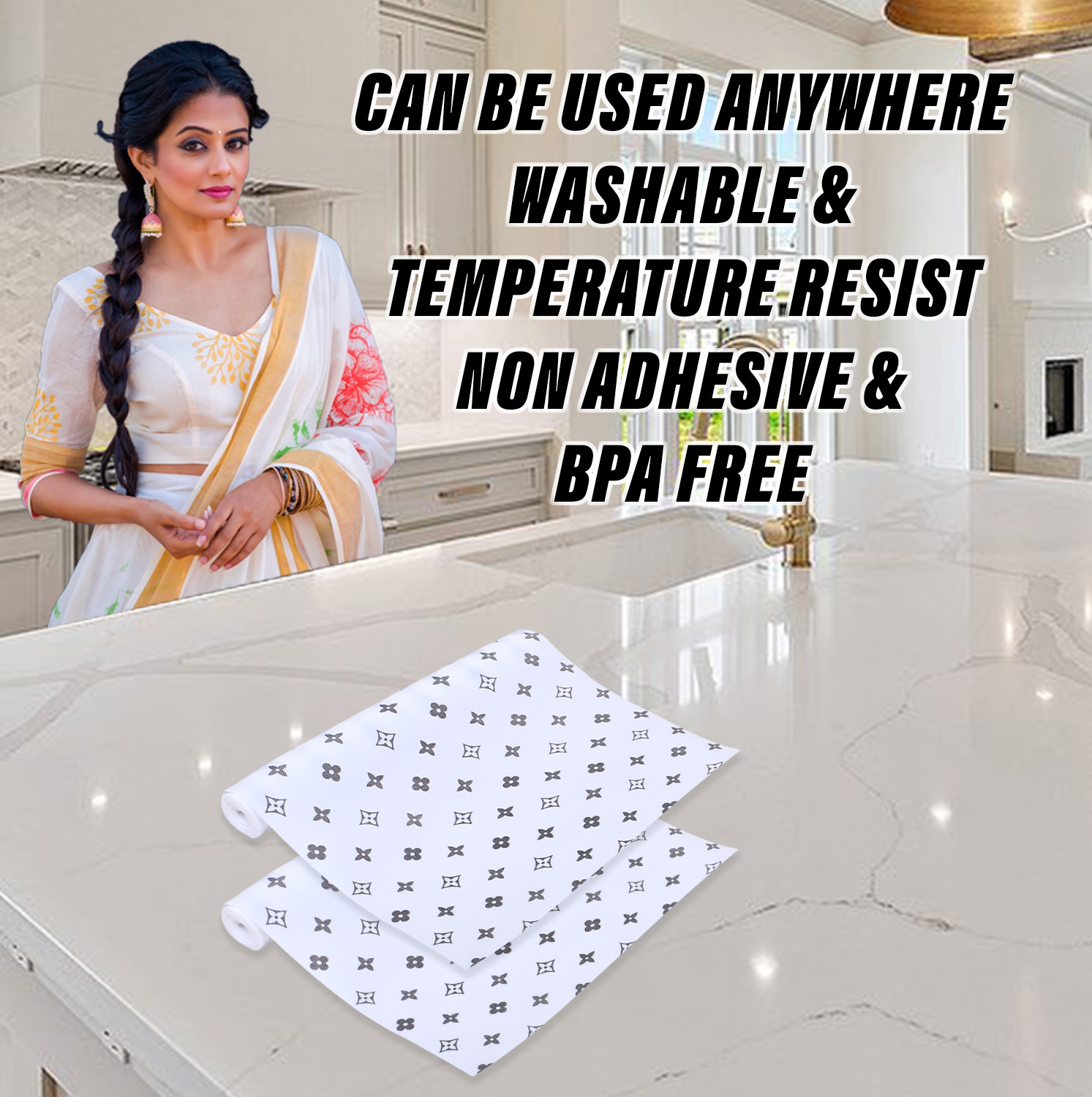 Kuber Industries Shelf Liner  EVA Kitchen Cabinet Shelf Mat  Anti-Slip Bathroom Mat  Fridge Mat  Table Mat  Star Print Print Wardrobe Mat  15 Meter  White