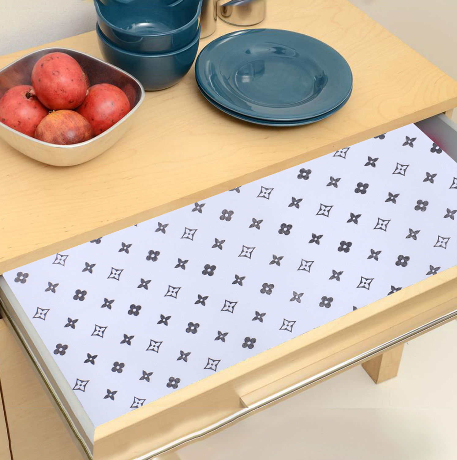 Kuber Industries Shelf Liner  EVA Kitchen Cabinet Shelf Mat  Anti-Slip Bathroom Mat  Fridge Mat  Table Mat  Star Print Print Wardrobe Mat  5 Meter  White