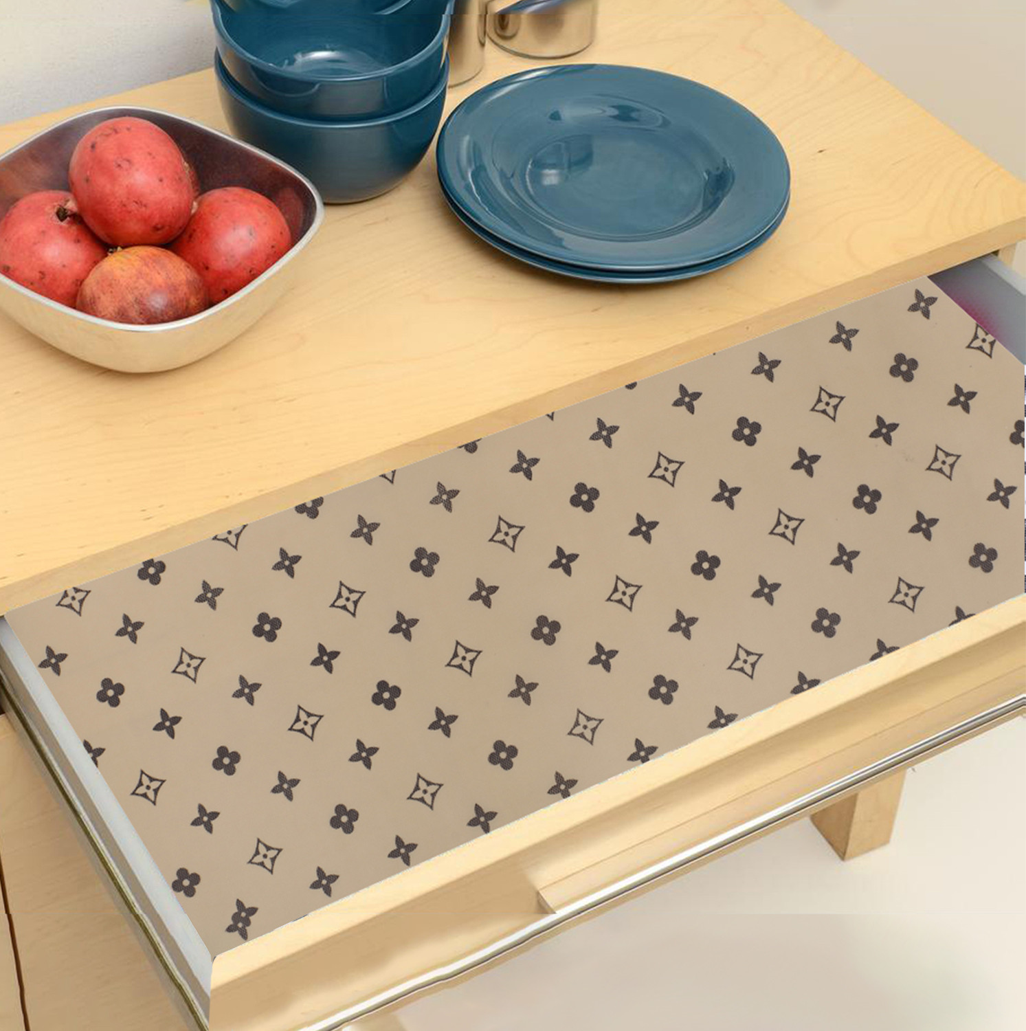 Kuber Industries Shelf Liner  EVA Kitchen Cabinet Shelf Mat  Anti-Slip Bathroom Mat  Fridge Mat  Table Mat  Star Print Print Wardrobe Mat  5 Meter  Beige