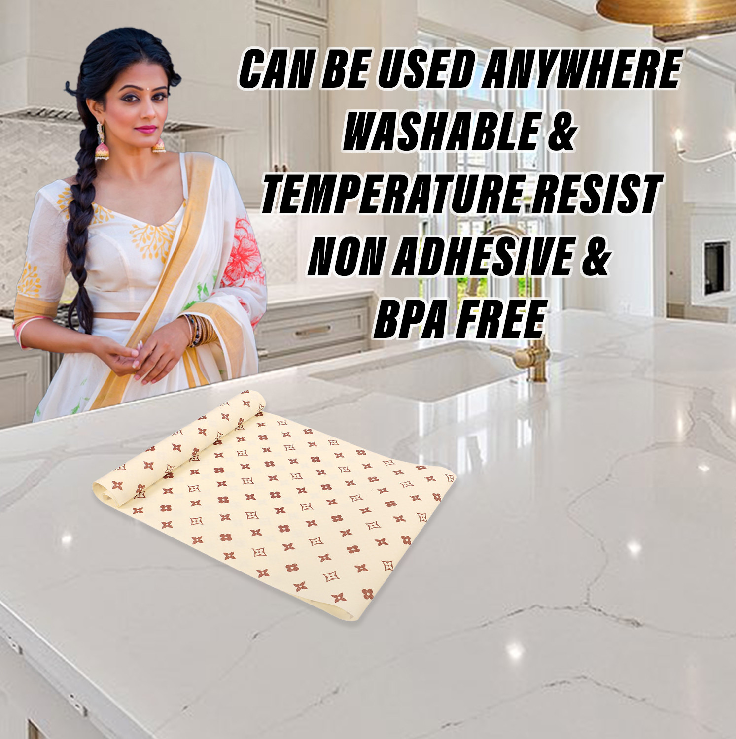 Kuber Industries Shelf Liner | EVA Kitchen Cabinet Shelf Mat | Anti-Slip Bathroom Mat | Fridge Mat | Table Mat | Star Wardrobe Mat | 3 Meter | Cream