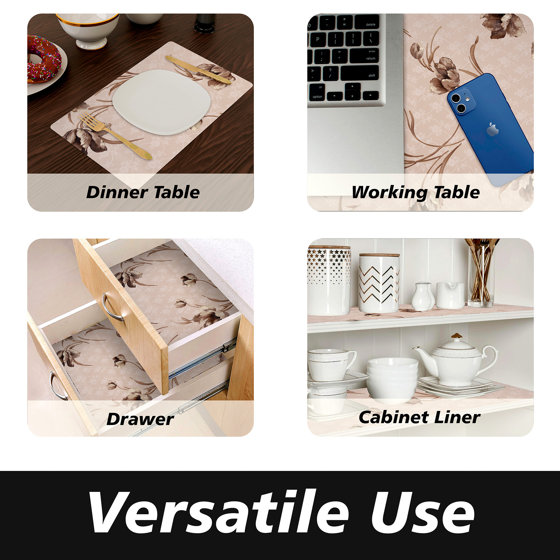 Kuber Industries Shelf Liner  Kitchen Cabinet Shelf Protector  Kitchen Liners for Cabinets  Drawer Liner Mat  Flower Wallpaper Shelf Liner Cabinet Mat  5 MTR  Brown