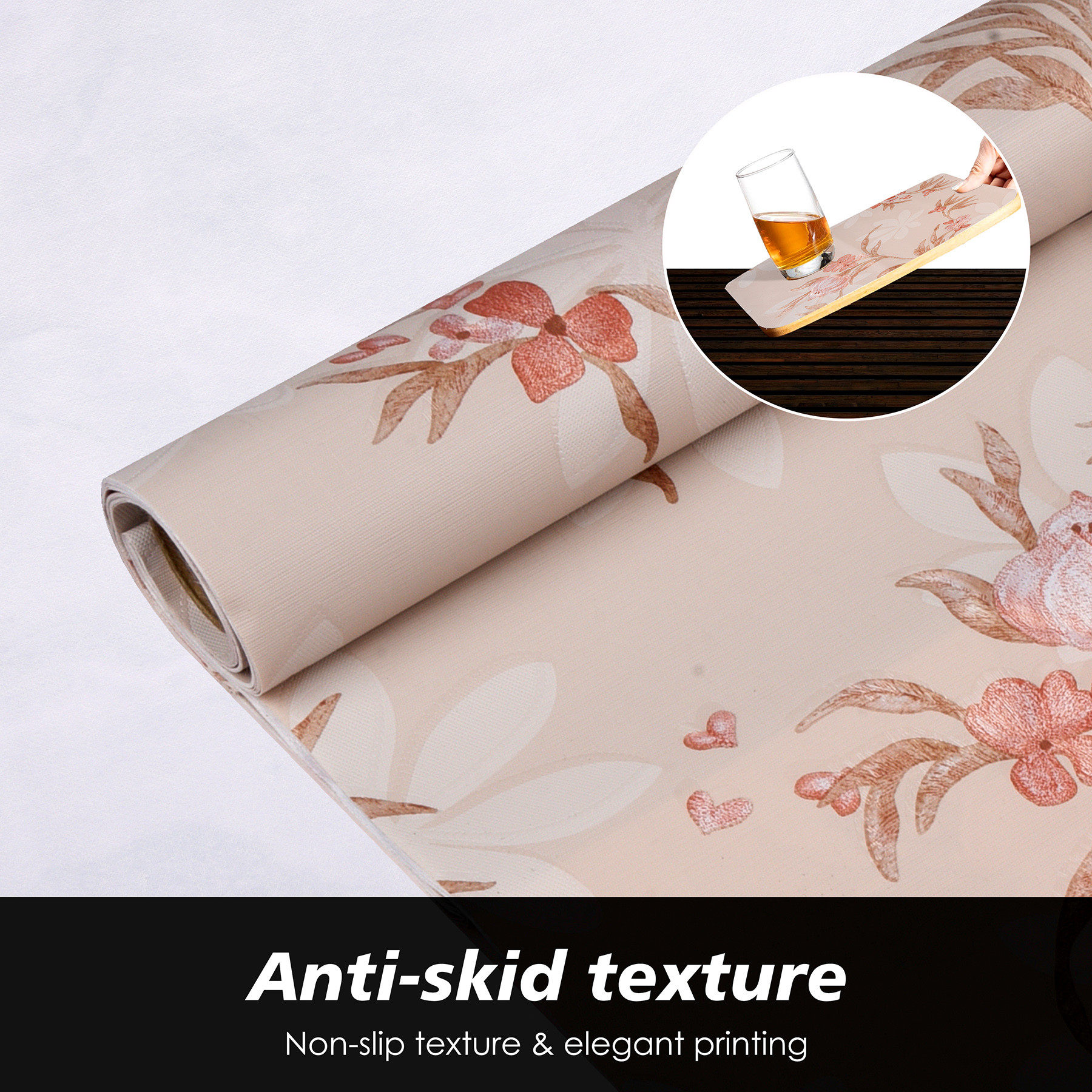 Kuber Industries Shelf Liner  Kitchen Cabinet Shelf Protector  Kitchen Liners for Cabinets  Drawer Liner Mat  Red Flower Wallpaper Shelf Liner Cabinet Mat  5 MTR  Cream