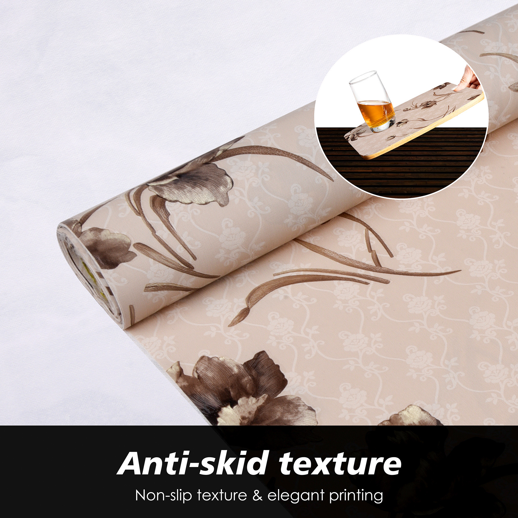 Kuber Industries Shelf Liner  Kitchen Cabinet Shelf Protector  Kitchen Liners for Cabinets  Drawer Liner Mat  Flower Wallpaper Shelf Liner Cabinet Mat  5 MTR  Brown