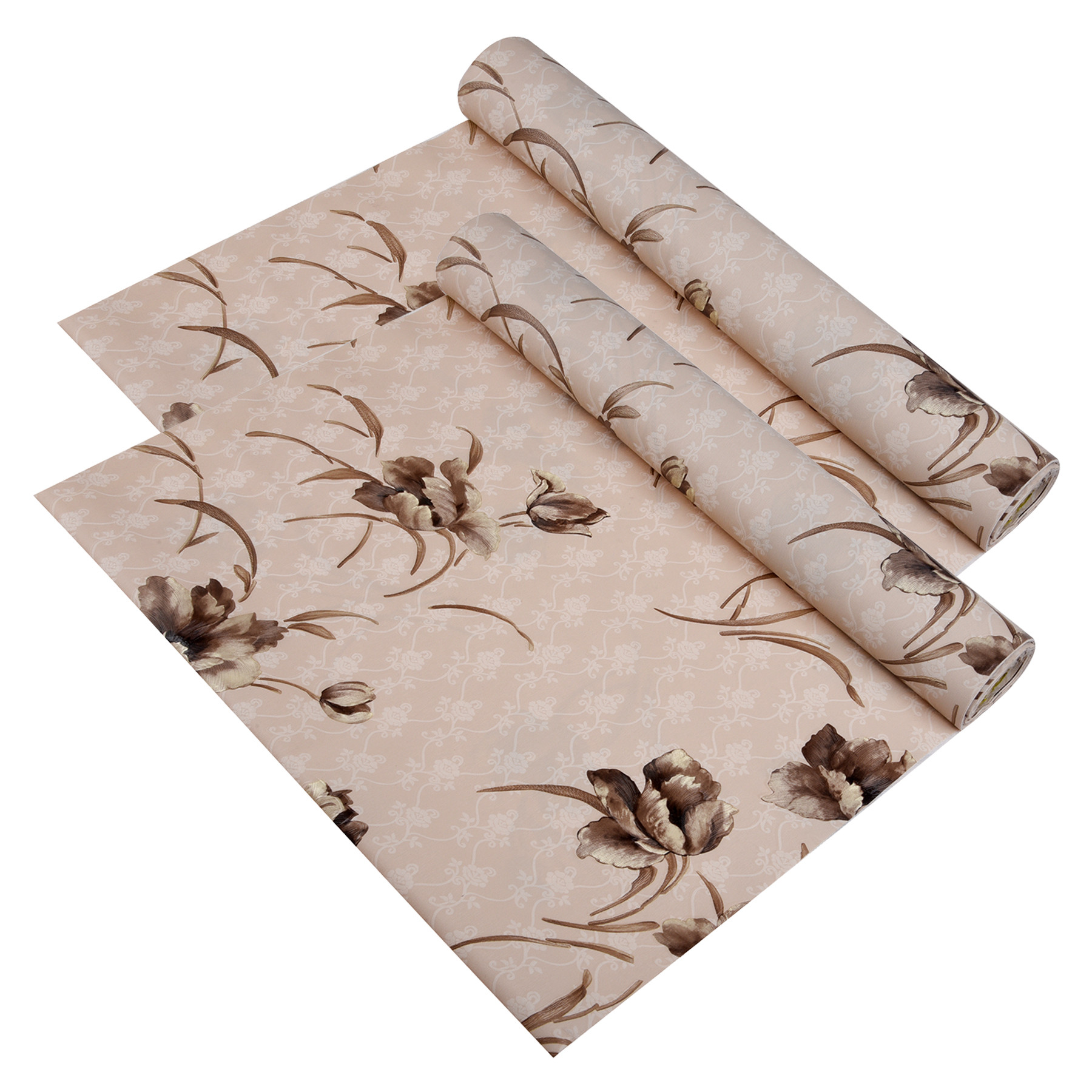 Kuber Industries Shelf Liner | Kitchen Cabinet Shelf Protector | Kitchen Liners for Cabinets | Drawer Liner Mat | Flower Wallpaper Shelf Liner Cabinet Mat | 5 MTR | Brown