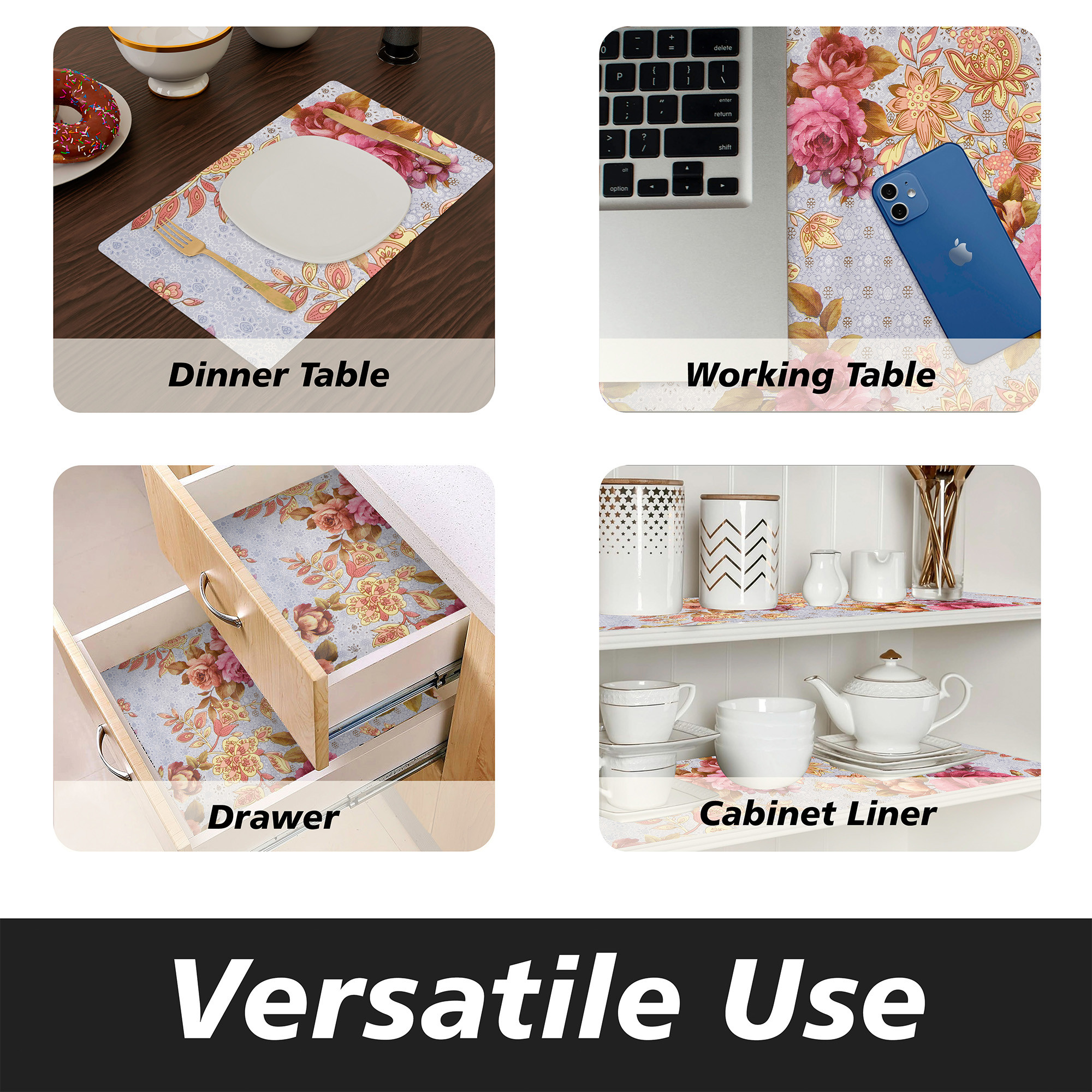 Kuber Industries Shelf Liner  Kitchen Cabinet Shelf Protector  Kitchen Liners for Cabinets and Drawers  Drawer Liner Mat  Pink Gulab Shelf Liner Cabinet Mat   Blue