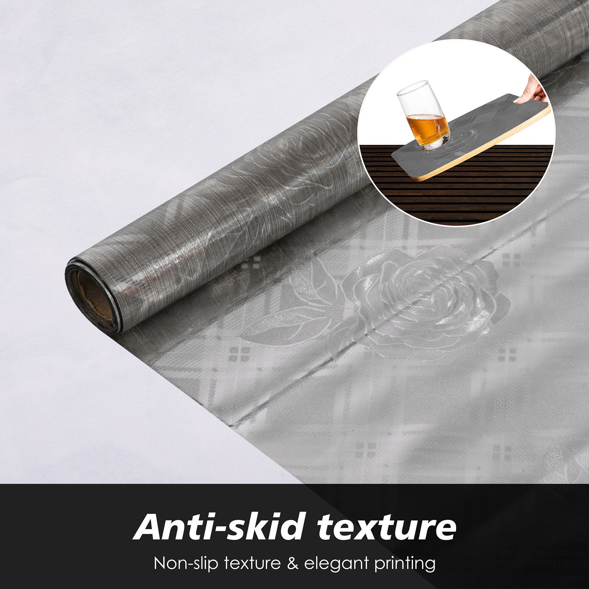 Kuber Industries Shelf Liner  Kitchen Cabinet Shelf Protector  Kitchen Liners for Cabinets and Drawers  Drawer Liner Mat  Self Shining Shelf Liner Cabinet Mat   Silver