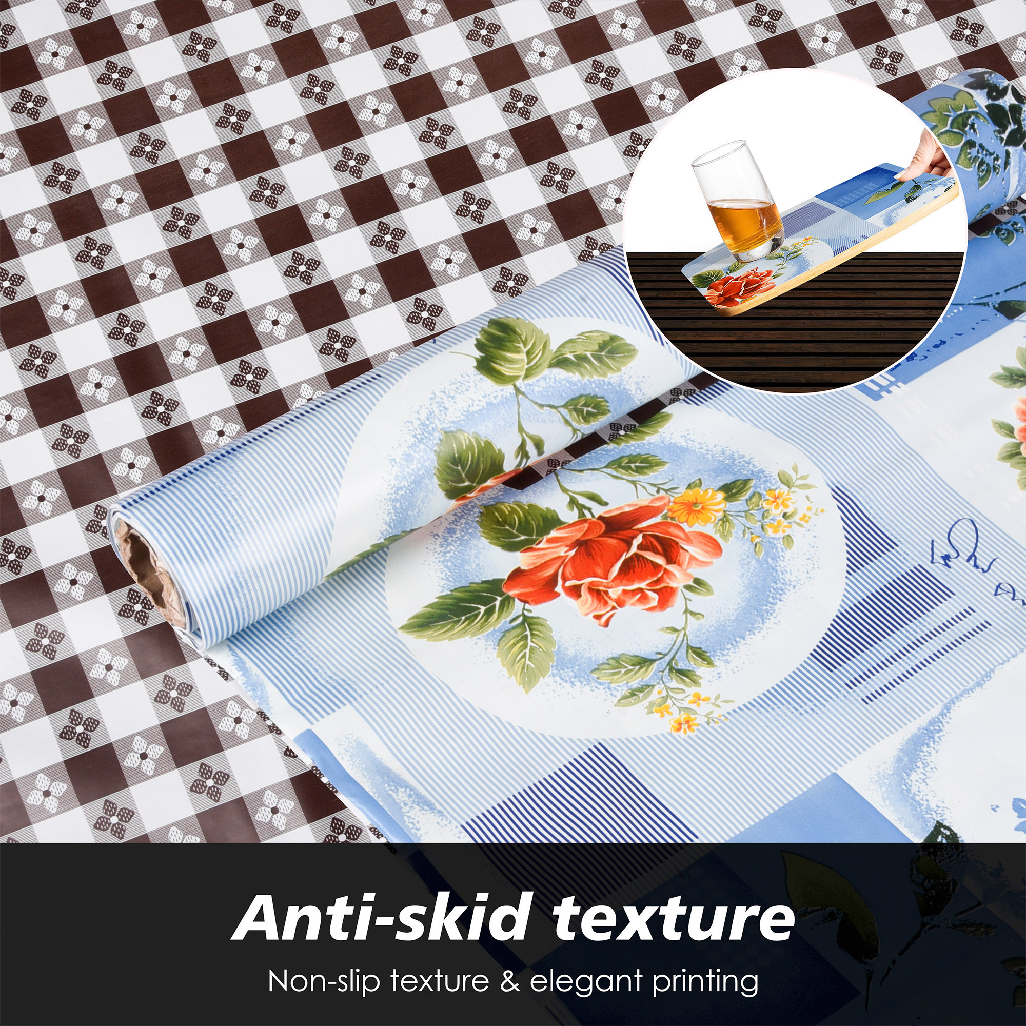 Kuber Industries Shelf Liner  Kitchen Cabinet Shelf Protector  Kitchen Liners for Cabinets and Drawers  Drawer Liner Mat  Flower Check Shelf Liner Roll  Cabinet Mat   Blue