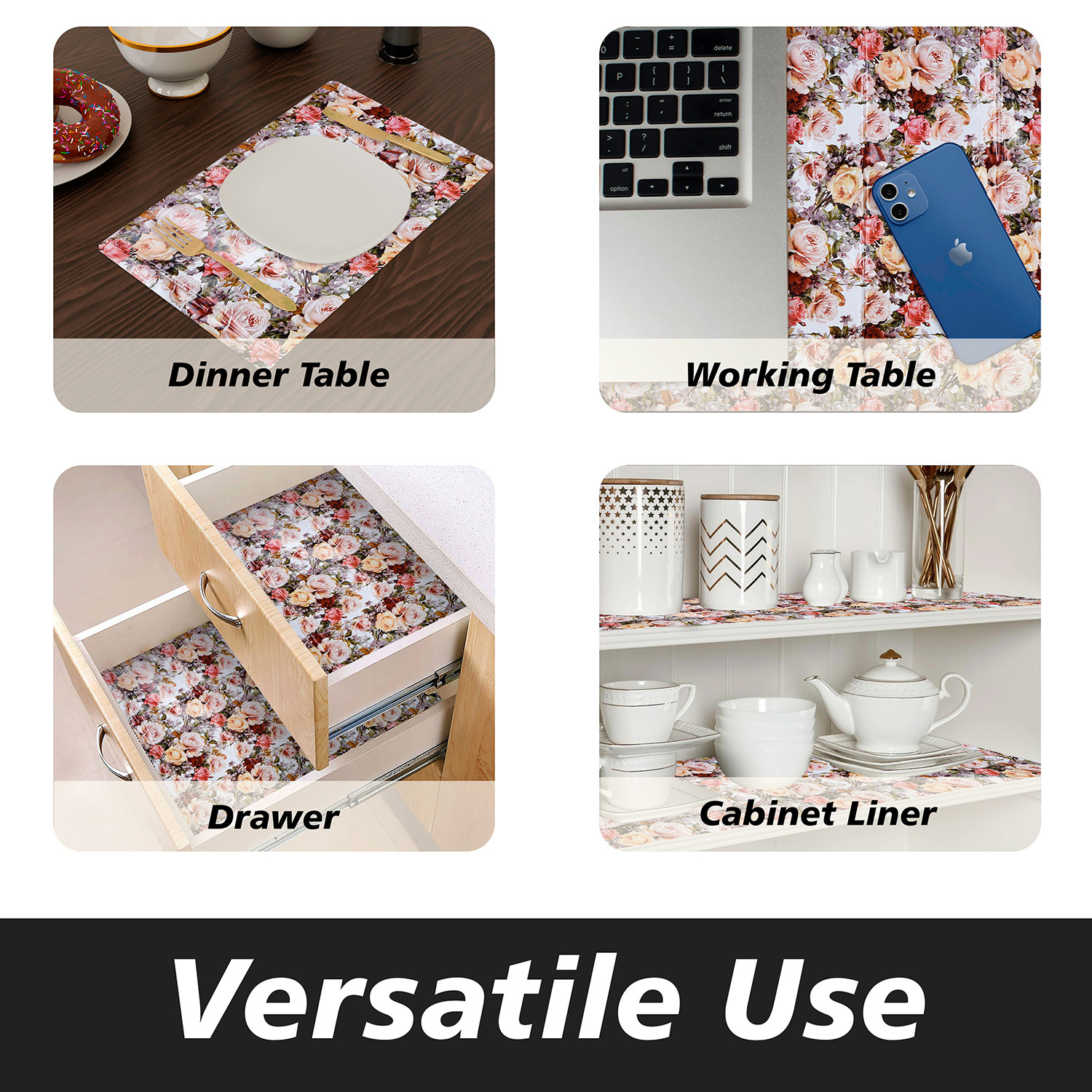 Kuber Industries Shelf Liner  Kitchen Cabinet Shelf Protector  Kitchen Liners for Cabinets and Drawers  Drawer Liner Mat  Gulab-Design Shelf Liner Roll  Cabinet Mat   White