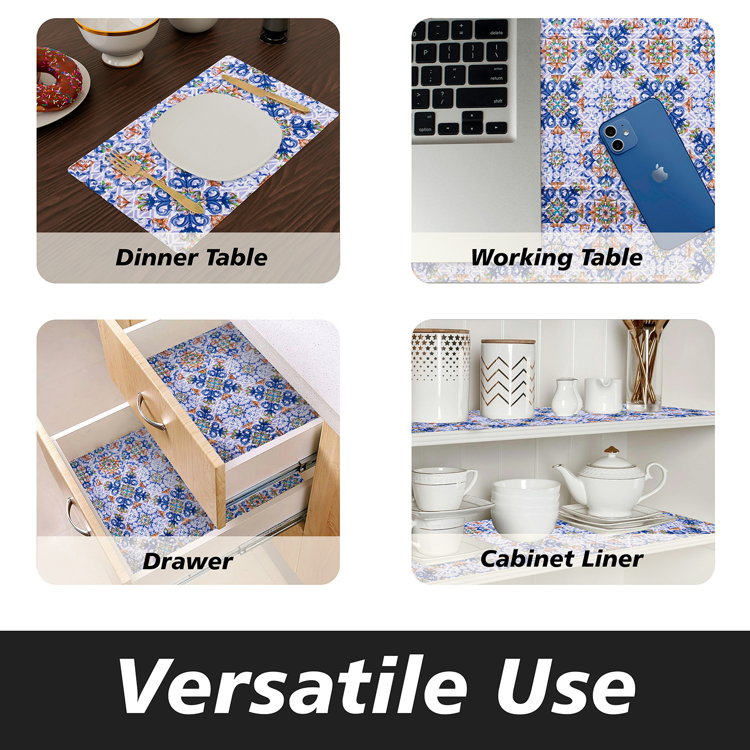 Kuber Industries Shelf Liner  Kitchen Cabinet Shelf Protector  Kitchen Liners for Cabinets and Drawers  Drawer Liner Mat  Flower Star Shelf Liner Roll  Cabinet Mat   Blue