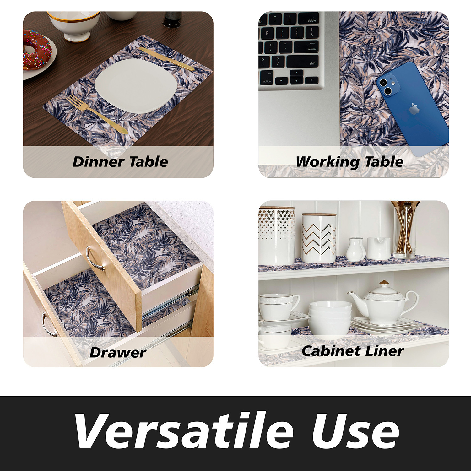 Kuber Industries Shelf Liner  Kitchen Cabinet Shelf Protector  Kitchen Liners for Cabinets and Drawers  Drawer Liner Mat  Leaf-Design Shelf Liner Roll  Cabinet Mat   Blue