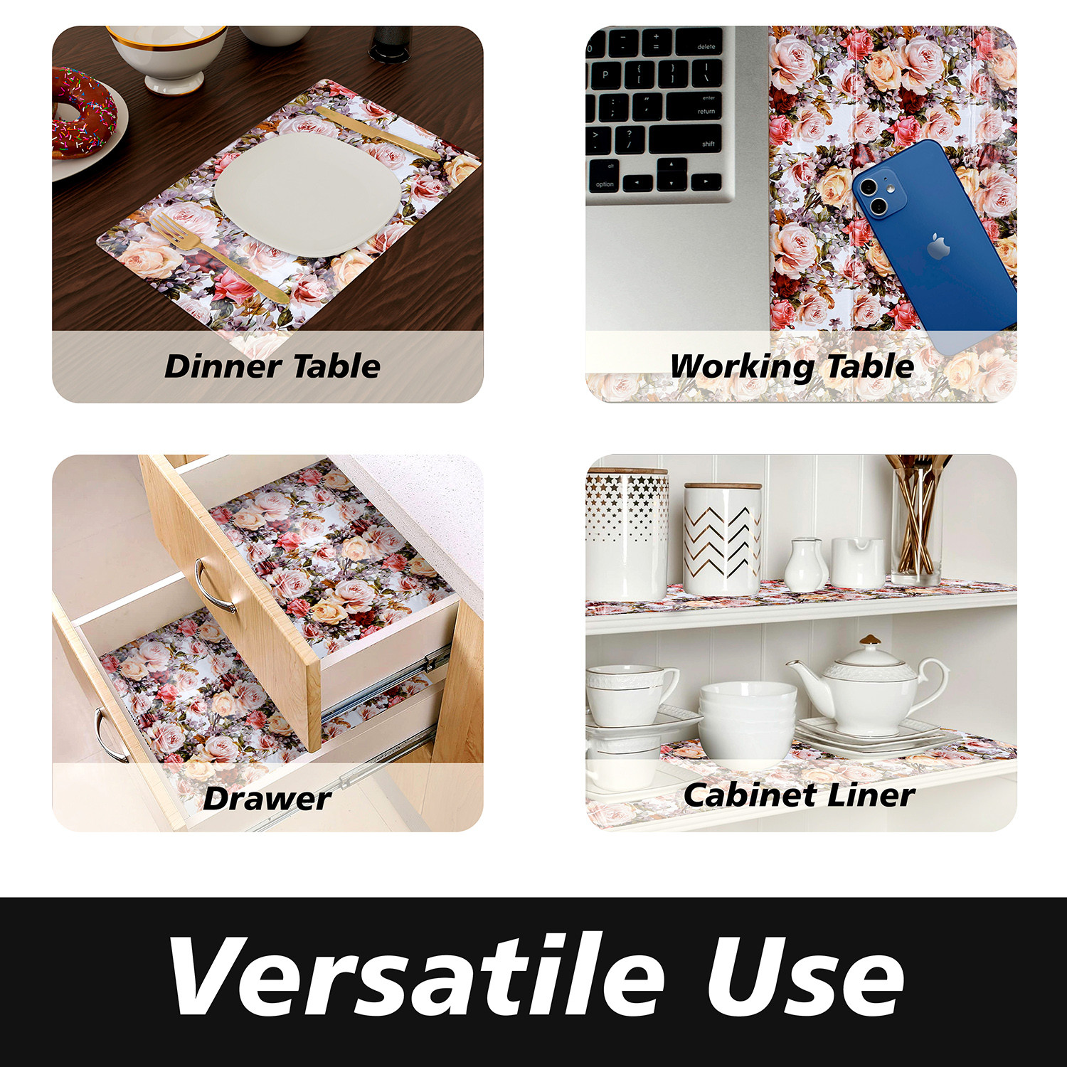 Kuber Industries Shelf Liner  Kitchen Cabinet Shelf Protector  Kitchen Liners for Cabinets and Drawers  Drawer Liner Mat  Rose Shelf Liner Cabinet Mat   White