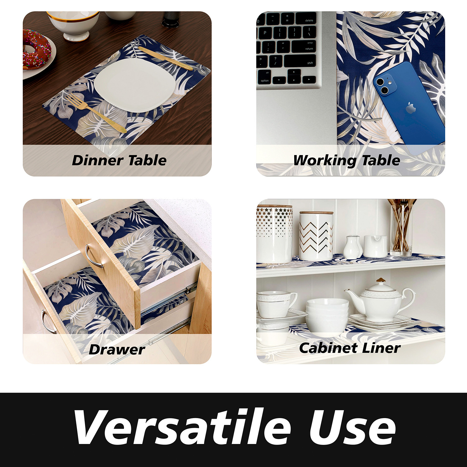 Kuber Industries Shelf Liner  Kitchen Cabinet Shelf Protector  Kitchen Liners for Cabinets and Drawers  Drawer Liner Mat  Green Leaf Shelf Liner Cabinet Mat   Blue