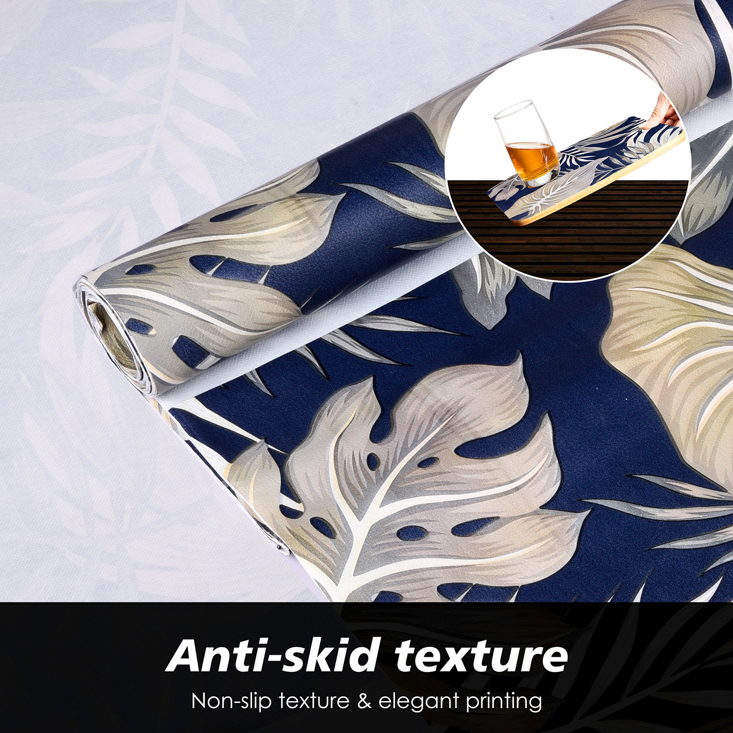 Kuber Industries Shelf Liner  Kitchen Cabinet Shelf Protector  Kitchen Liners for Cabinets and Drawers  Drawer Liner Mat  Green Leaf Shelf Liner Cabinet Mat   Blue