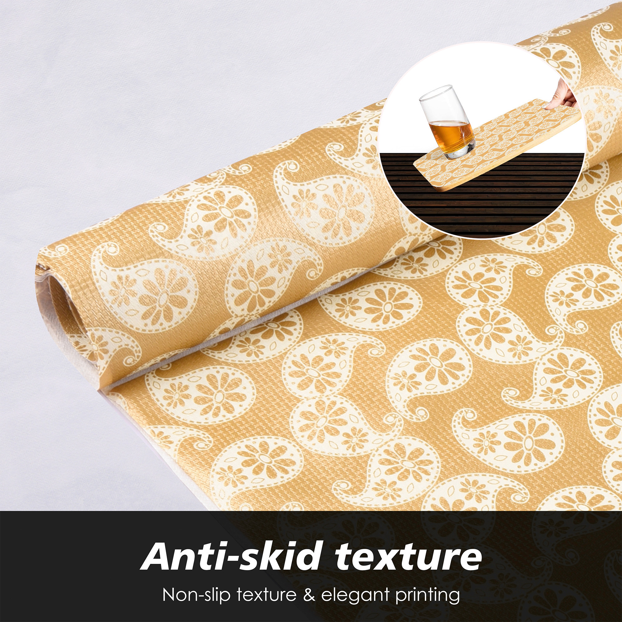 Kuber Industries Shelf Liner  Kitchen Cabinet Shelf Protector  Kitchen Liners for Cabinets and Drawers  Drawer Liner Mat  Carry Shelf Liner Cabinet Mat  10 MTR  Golden