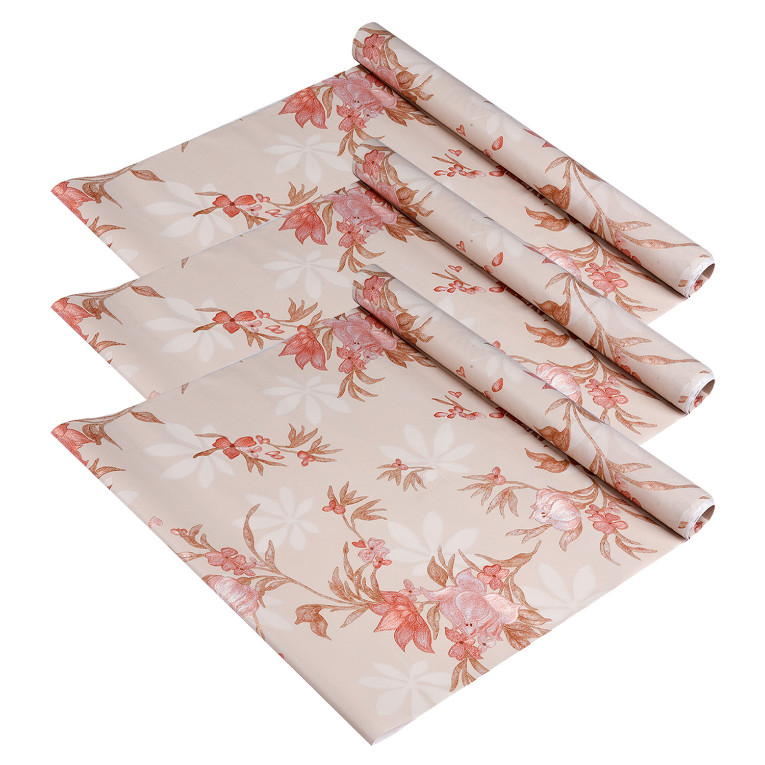 Kuber Industries Shelf Liner | Kitchen Cabinet Shelf Protector | Kitchen Liners for Cabinets and Drawers | Drawer Liner Mat | Red Flower Shelf Liner Roll | Cabinet Mat | 3 MTR | Cream