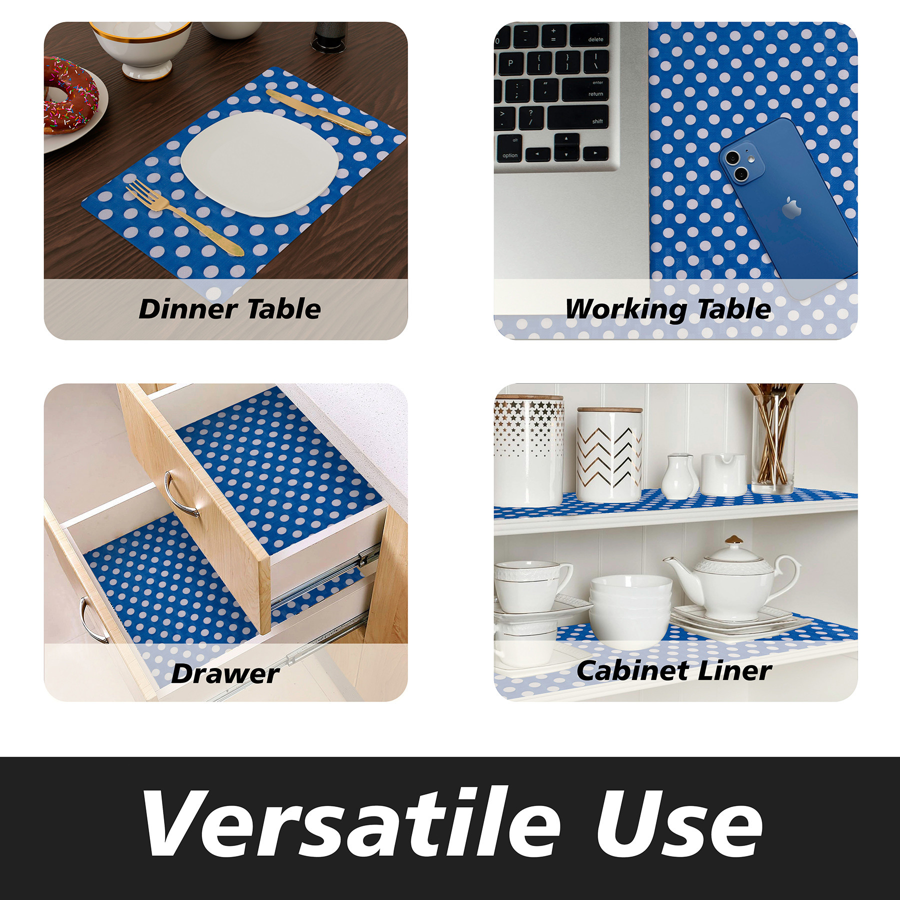 Kuber Industries Shelf Liner | Kitchen Cabinet Shelf Protector | Kitchen Liners for Cabinets and Drawers | Drawer Liner Mat | Dot-Print Shelf Liner Cabinet Mat | 10 MTR | Royal Blue
